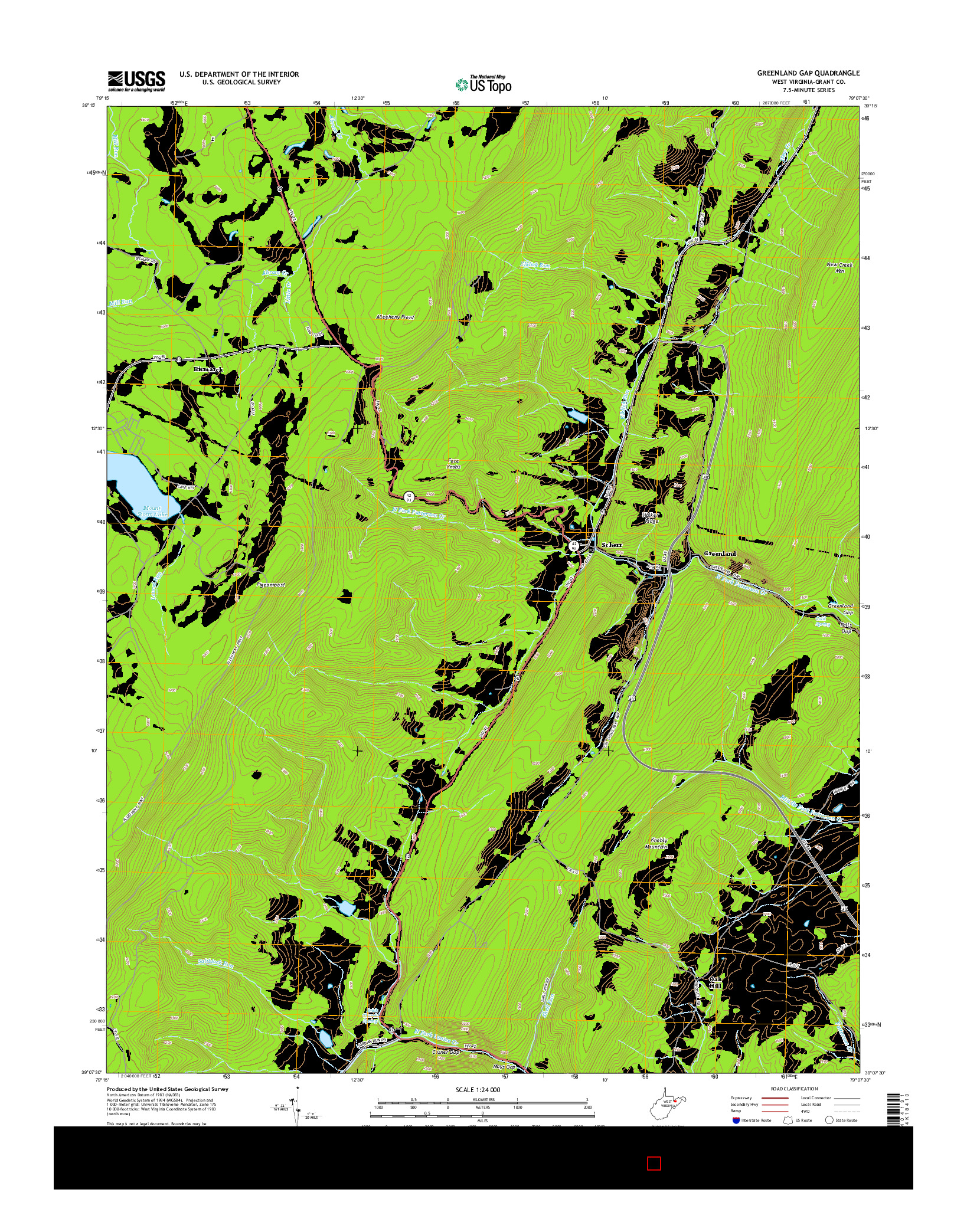 USGS US TOPO 7.5-MINUTE MAP FOR GREENLAND GAP, WV 2014