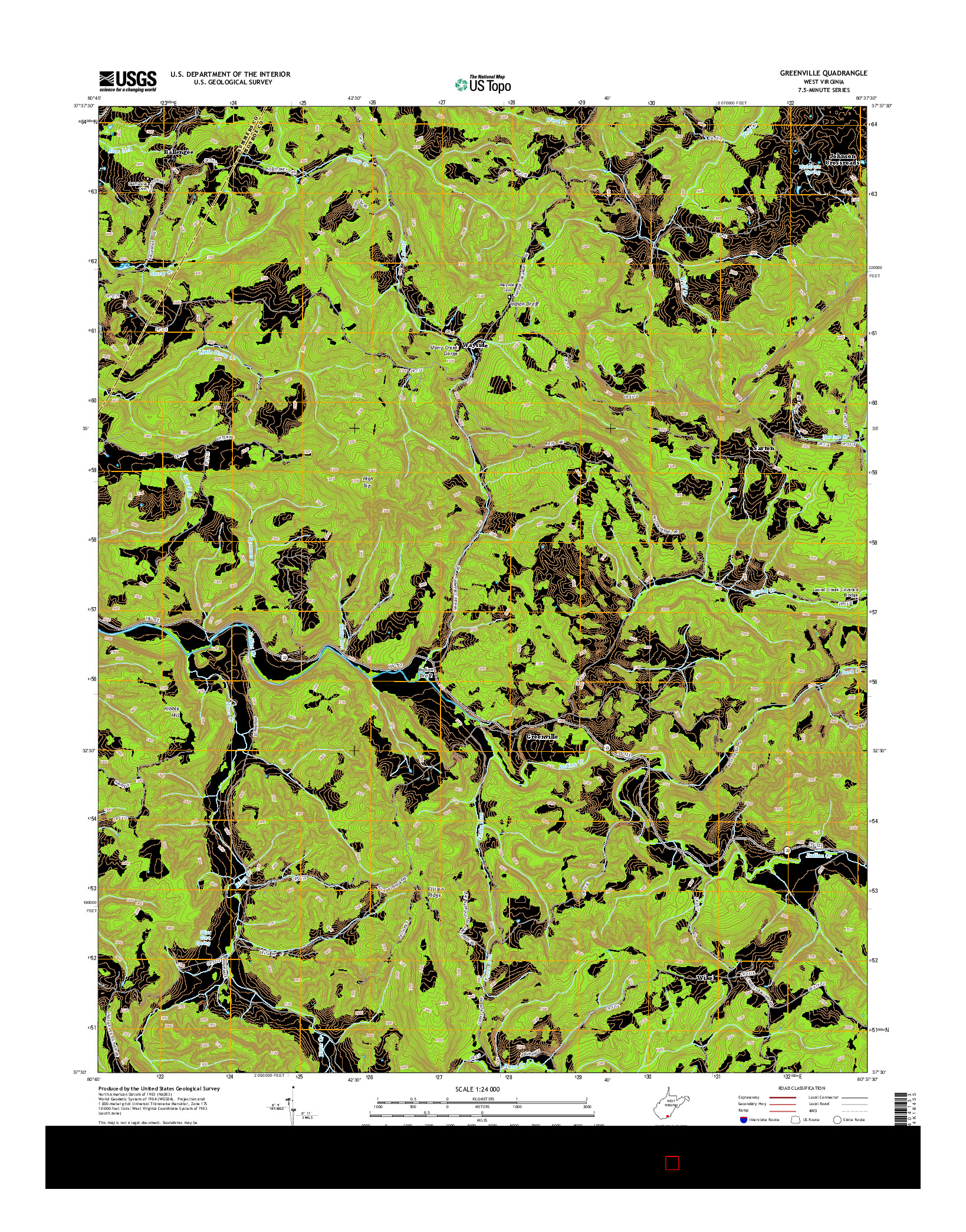 USGS US TOPO 7.5-MINUTE MAP FOR GREENVILLE, WV 2014