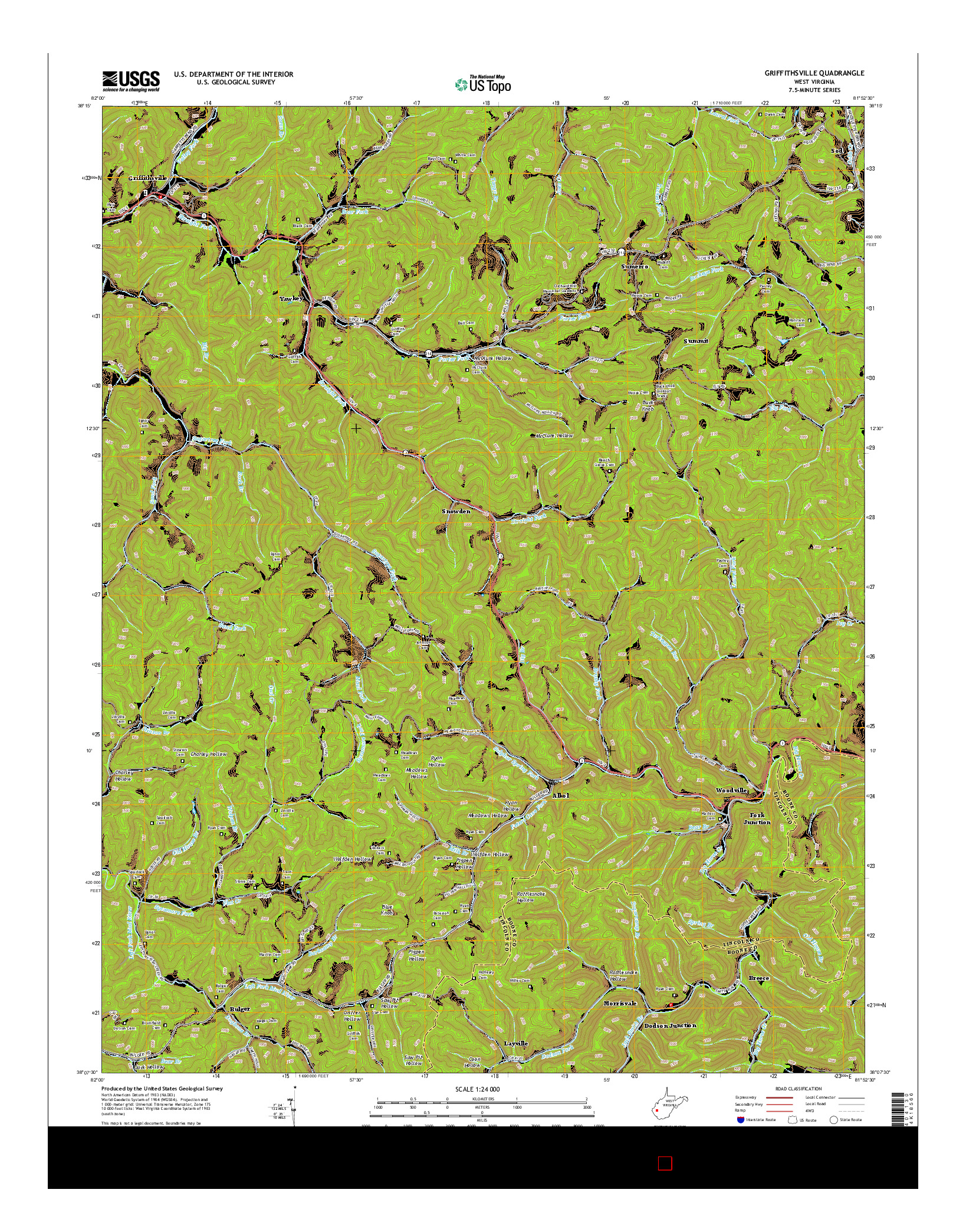USGS US TOPO 7.5-MINUTE MAP FOR GRIFFITHSVILLE, WV 2014