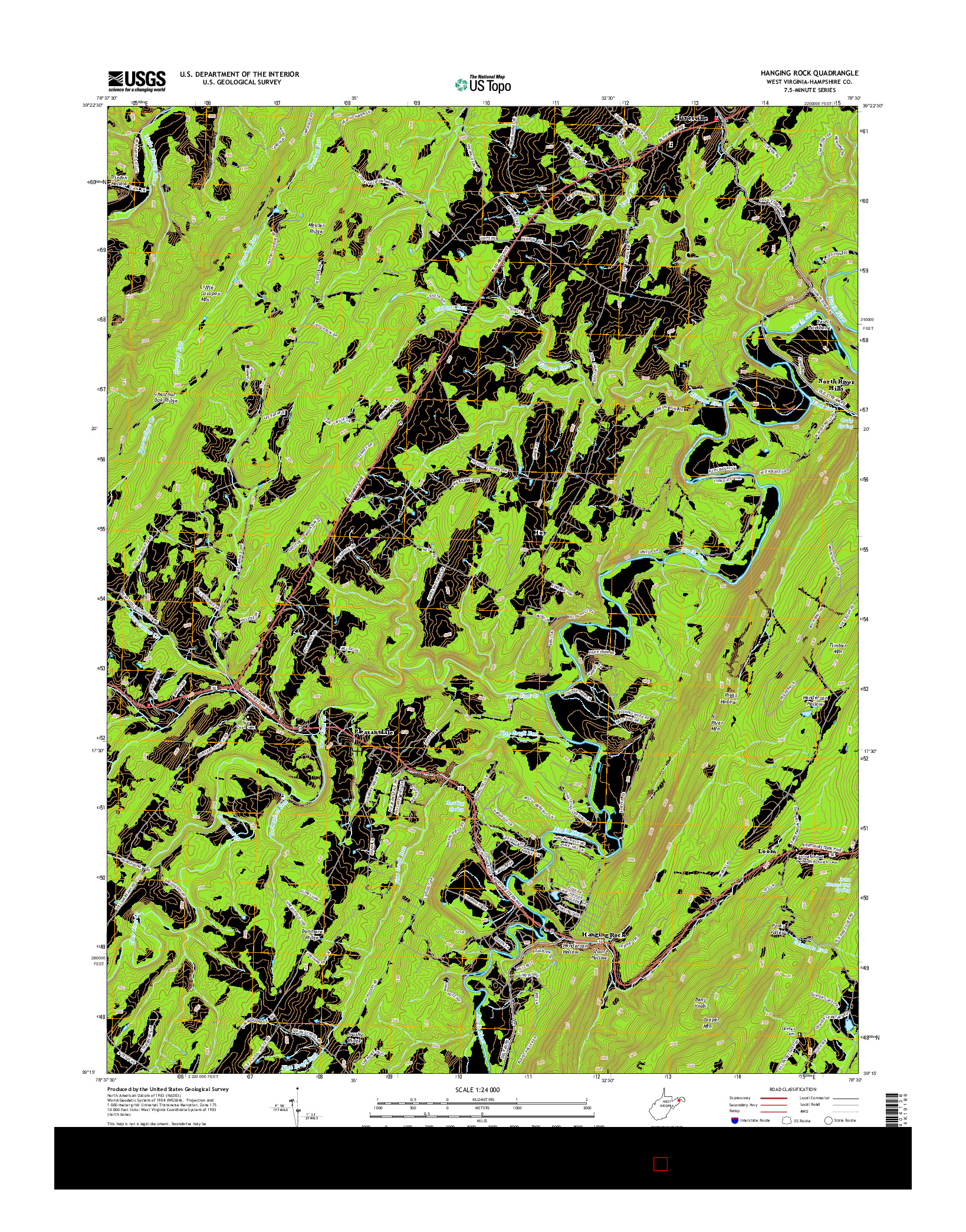 USGS US TOPO 7.5-MINUTE MAP FOR HANGING ROCK, WV 2014