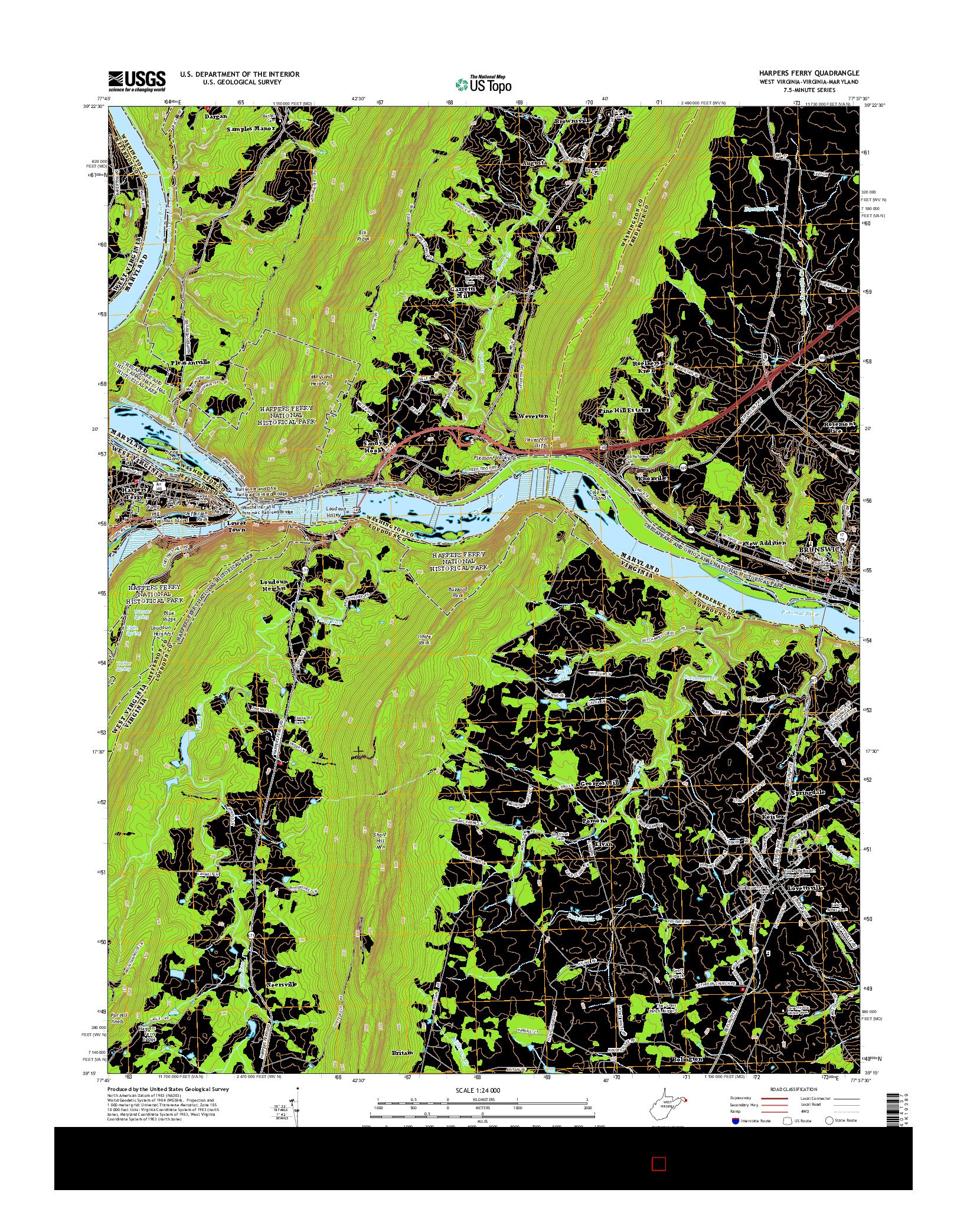 USGS US TOPO 7.5-MINUTE MAP FOR HARPERS FERRY, WV-VA-MD 2014