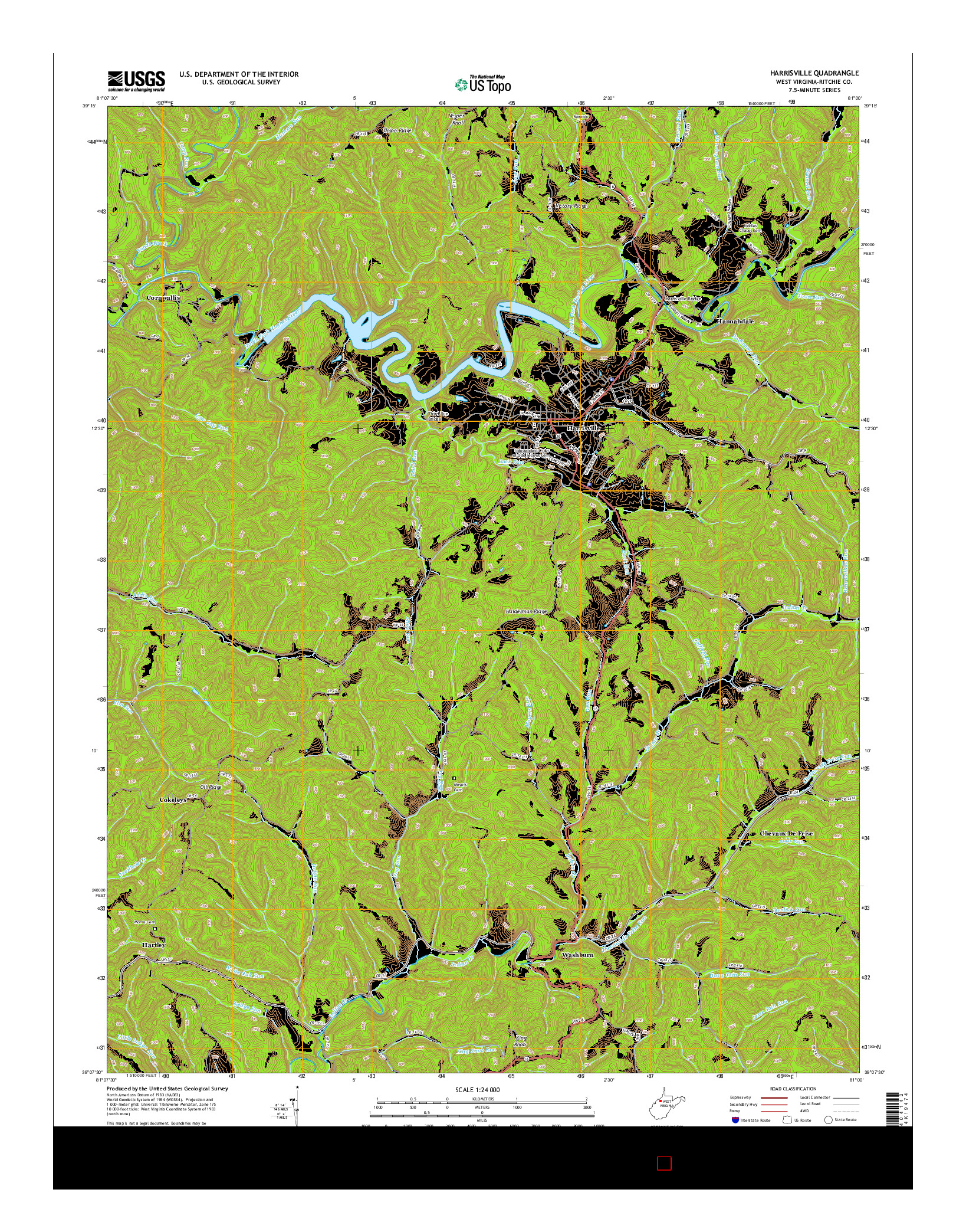 USGS US TOPO 7.5-MINUTE MAP FOR HARRISVILLE, WV 2014