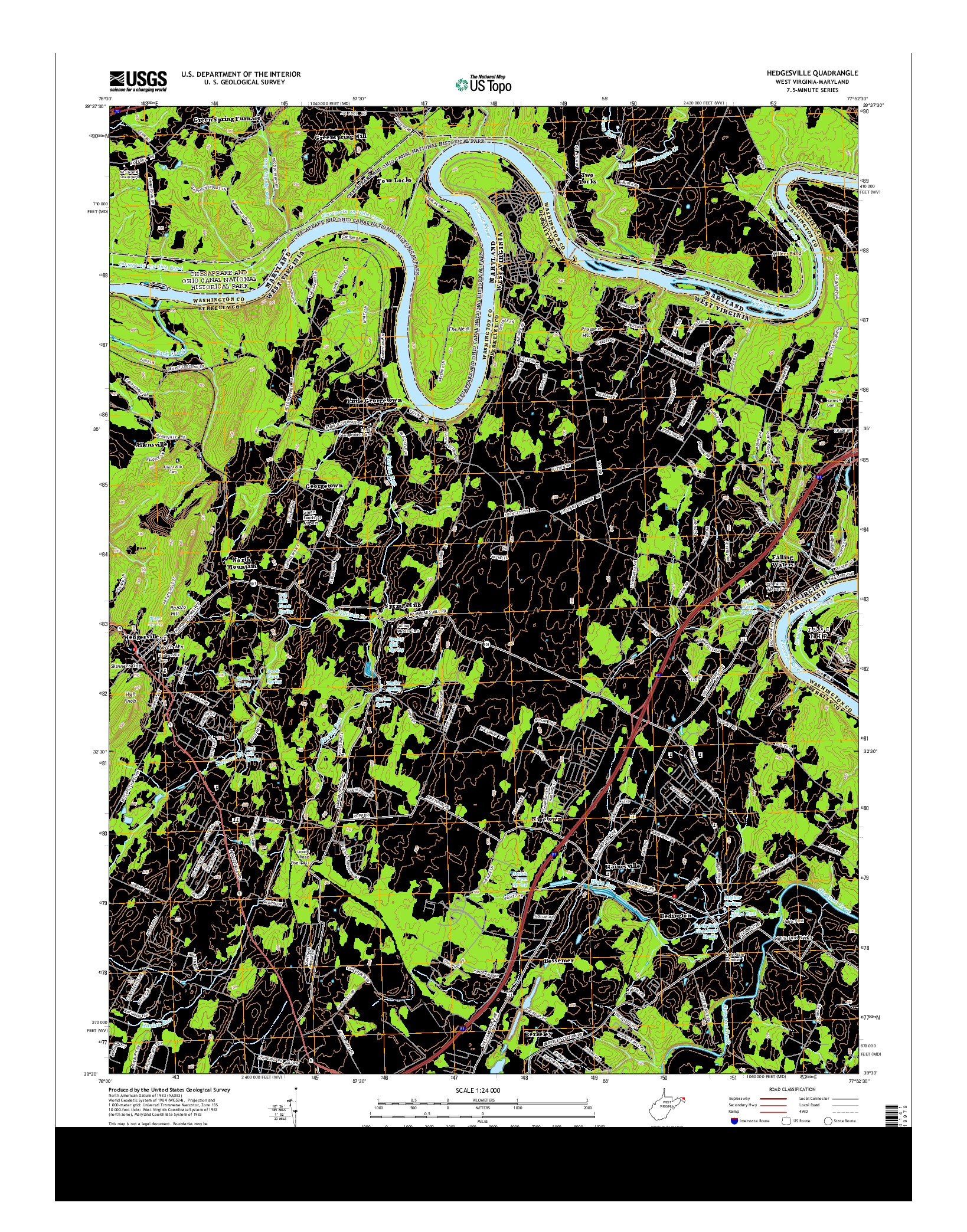 USGS US TOPO 7.5-MINUTE MAP FOR HEDGESVILLE, WV-MD 2014