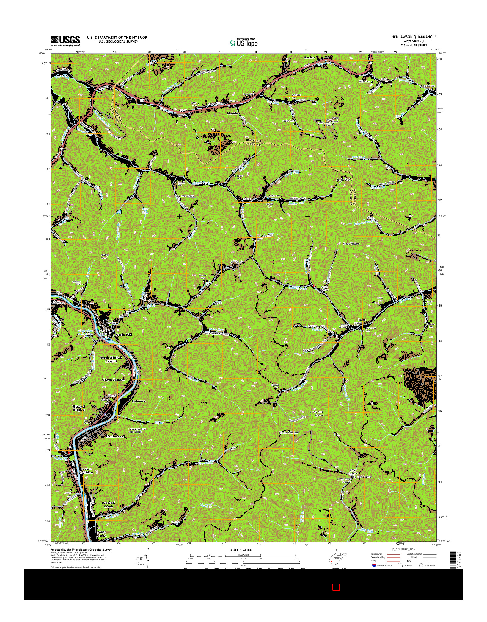 USGS US TOPO 7.5-MINUTE MAP FOR HENLAWSON, WV 2014