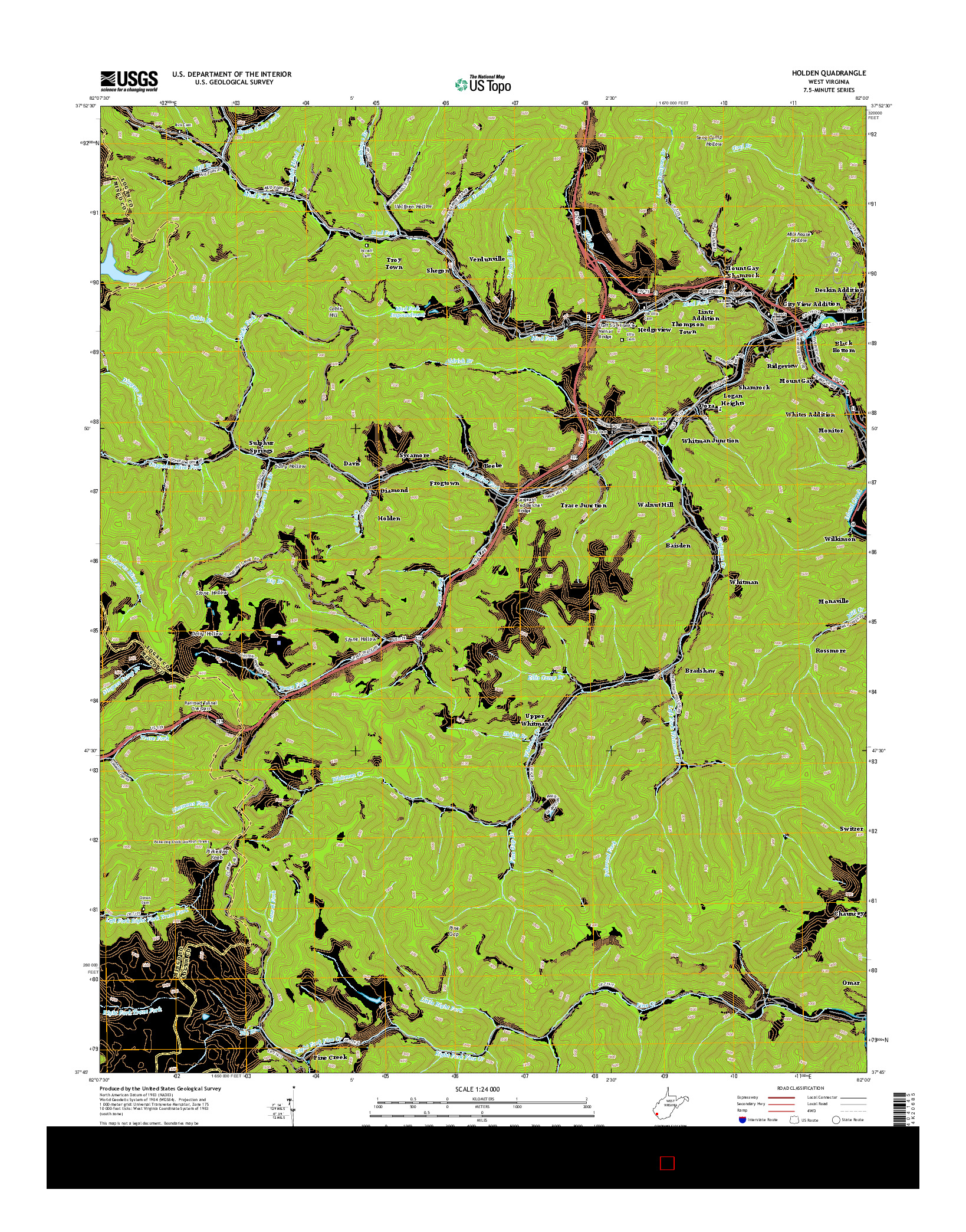 USGS US TOPO 7.5-MINUTE MAP FOR HOLDEN, WV 2014