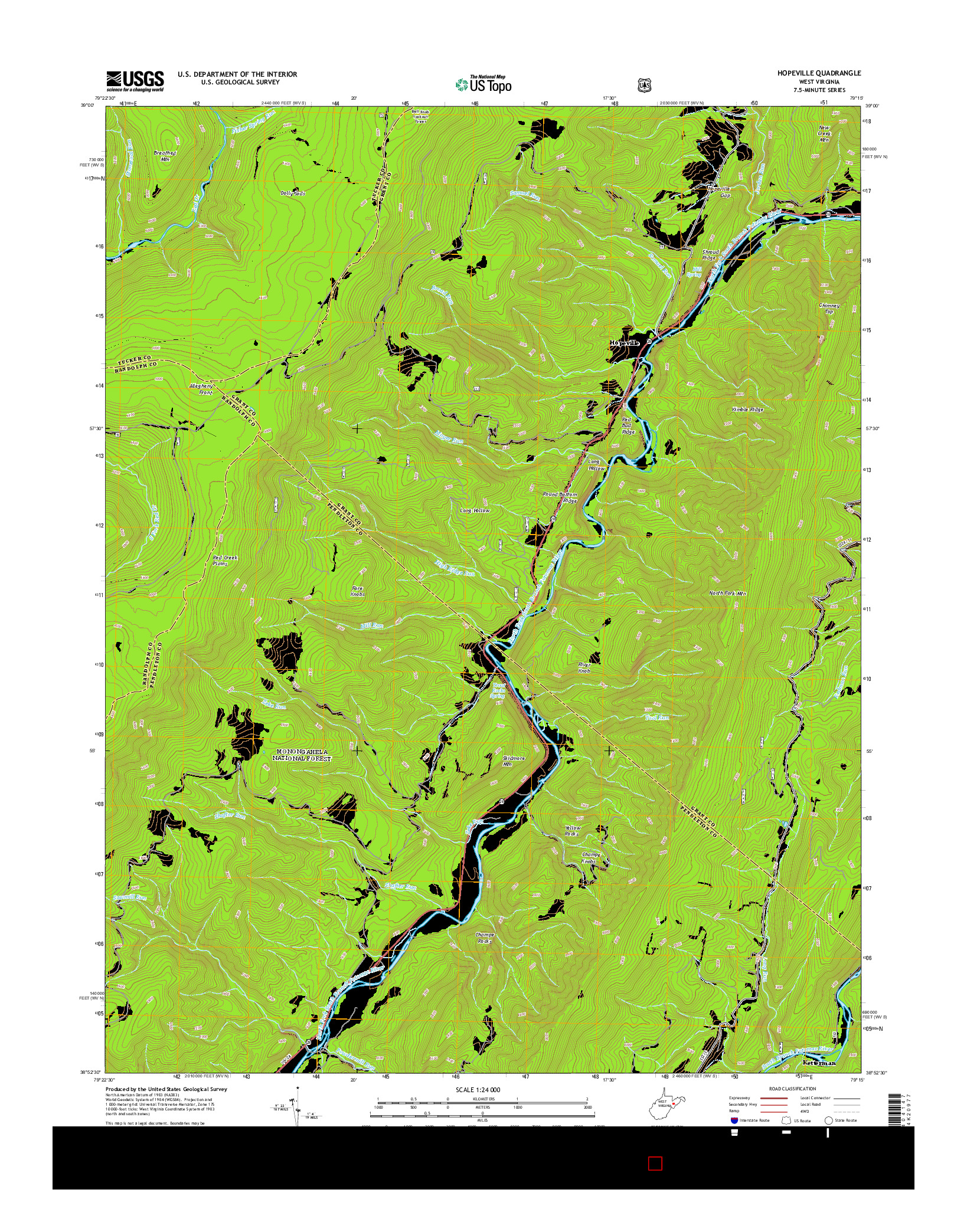 USGS US TOPO 7.5-MINUTE MAP FOR HOPEVILLE, WV 2014