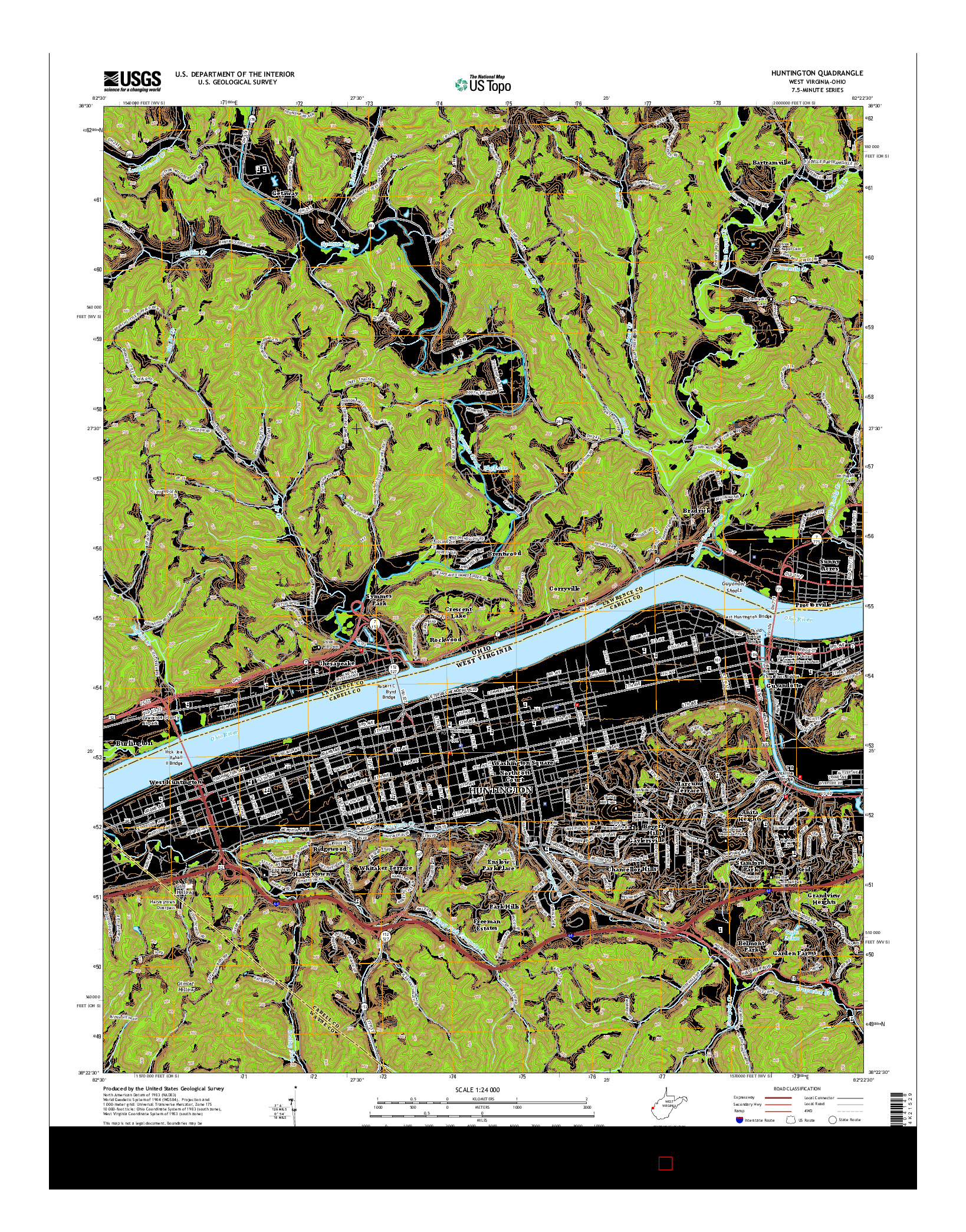 USGS US TOPO 7.5-MINUTE MAP FOR HUNTINGTON, WV-OH 2014