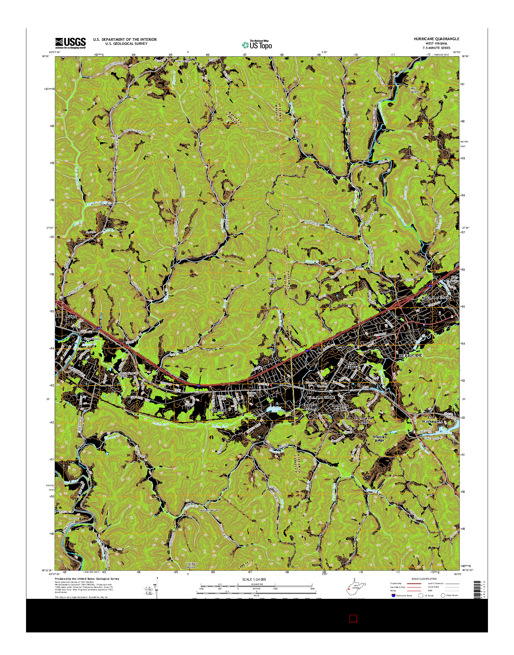 USGS US TOPO 7.5-MINUTE MAP FOR HURRICANE, WV 2014