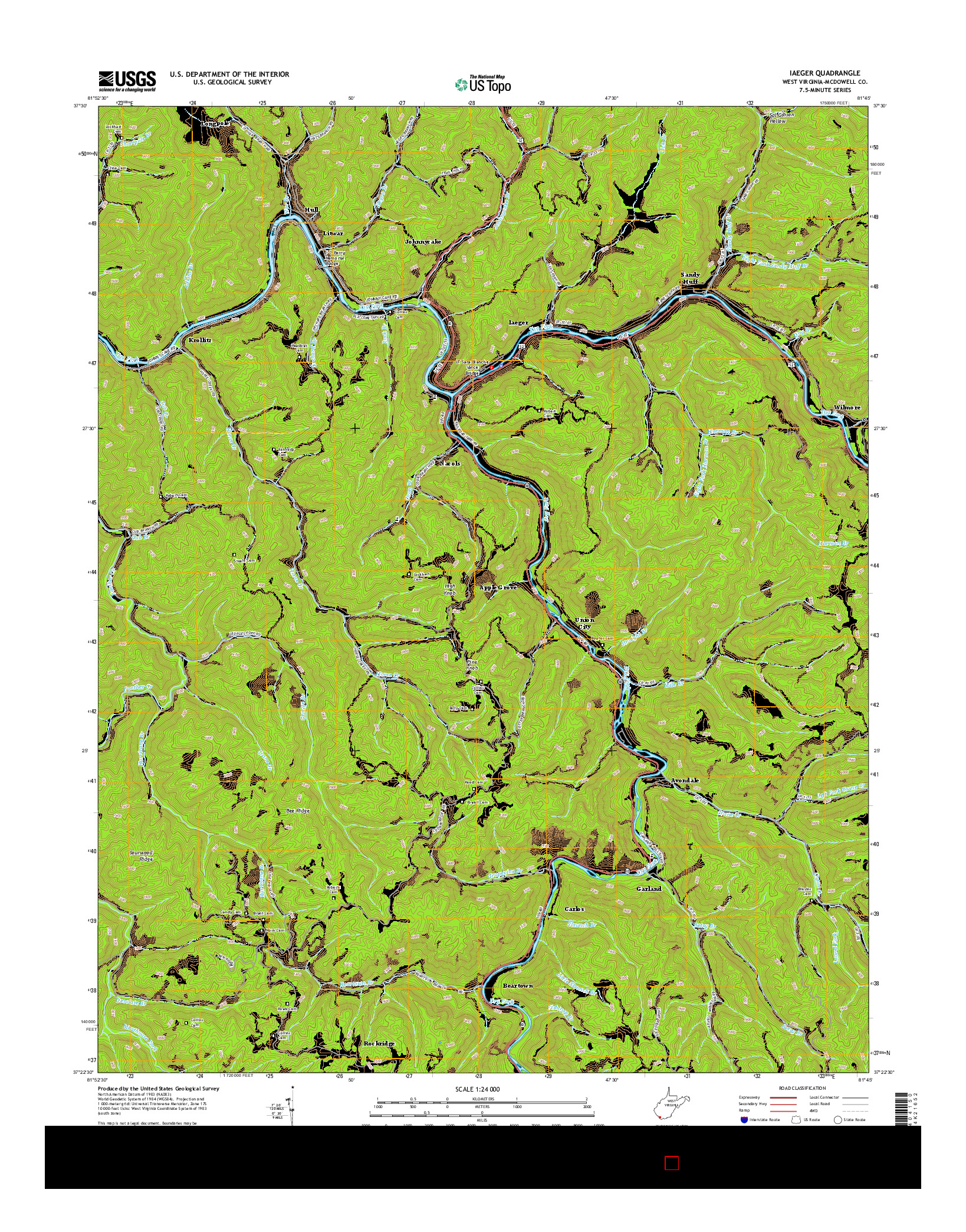 USGS US TOPO 7.5-MINUTE MAP FOR IAEGER, WV 2014