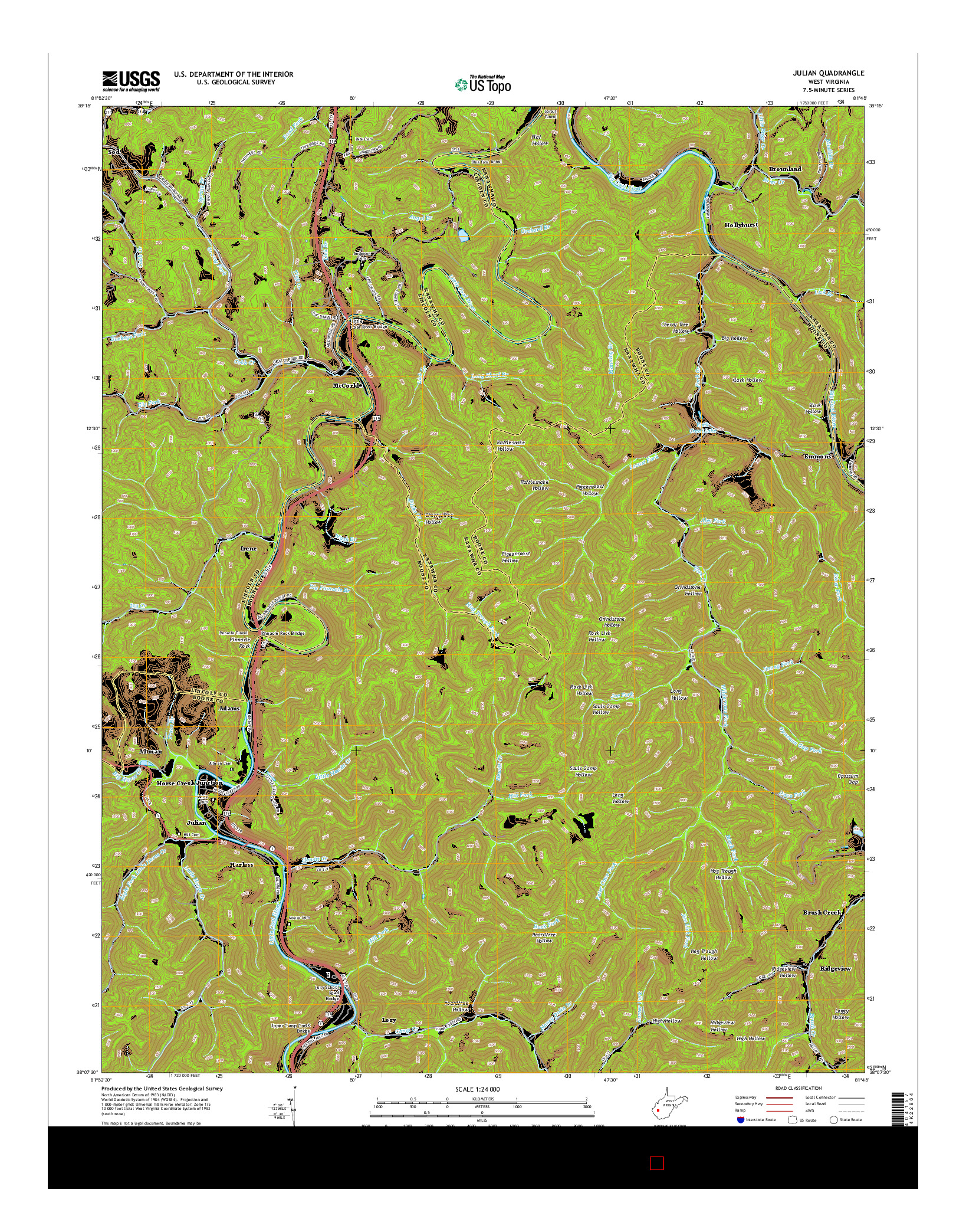 USGS US TOPO 7.5-MINUTE MAP FOR JULIAN, WV 2014