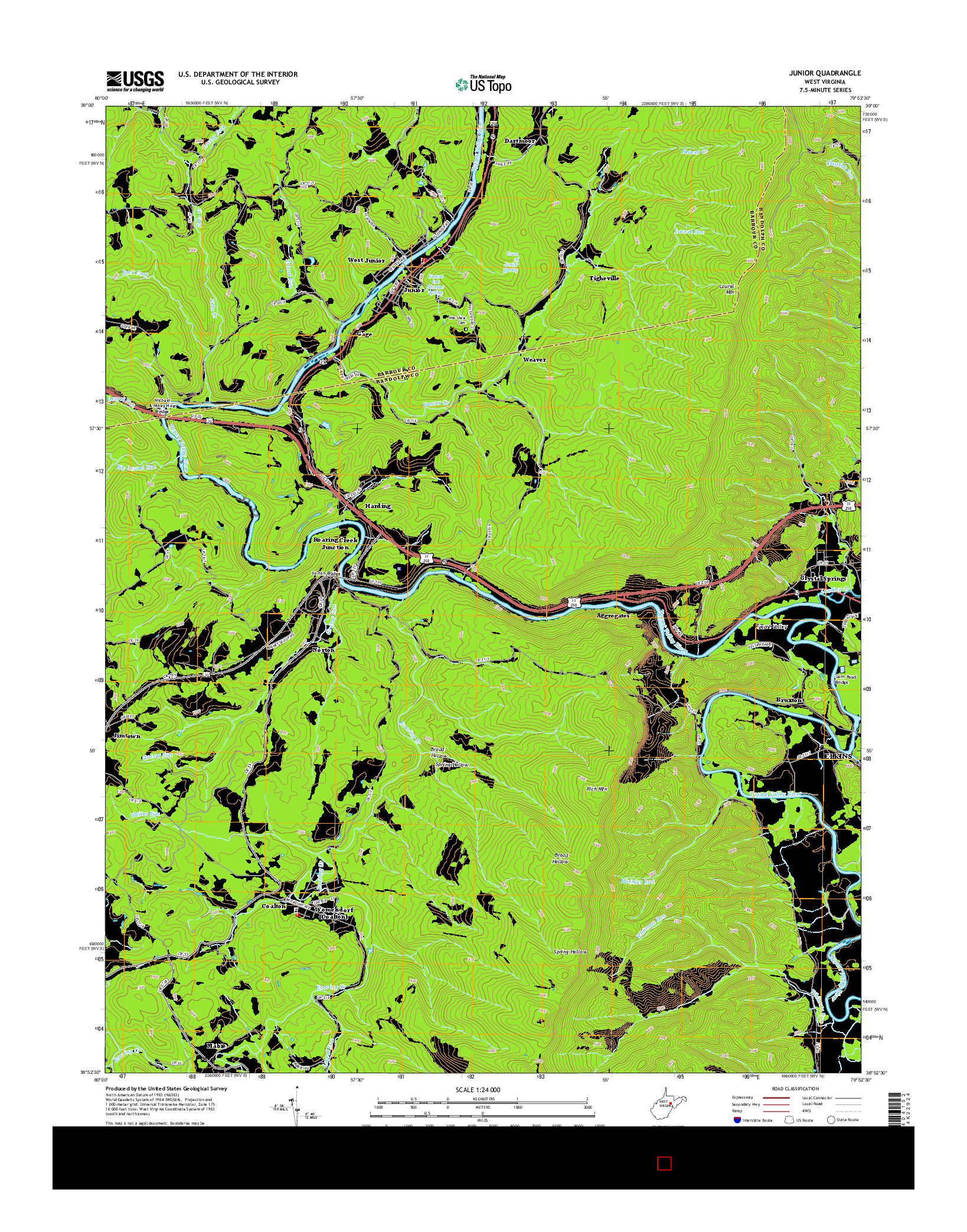 USGS US TOPO 7.5-MINUTE MAP FOR JUNIOR, WV 2014