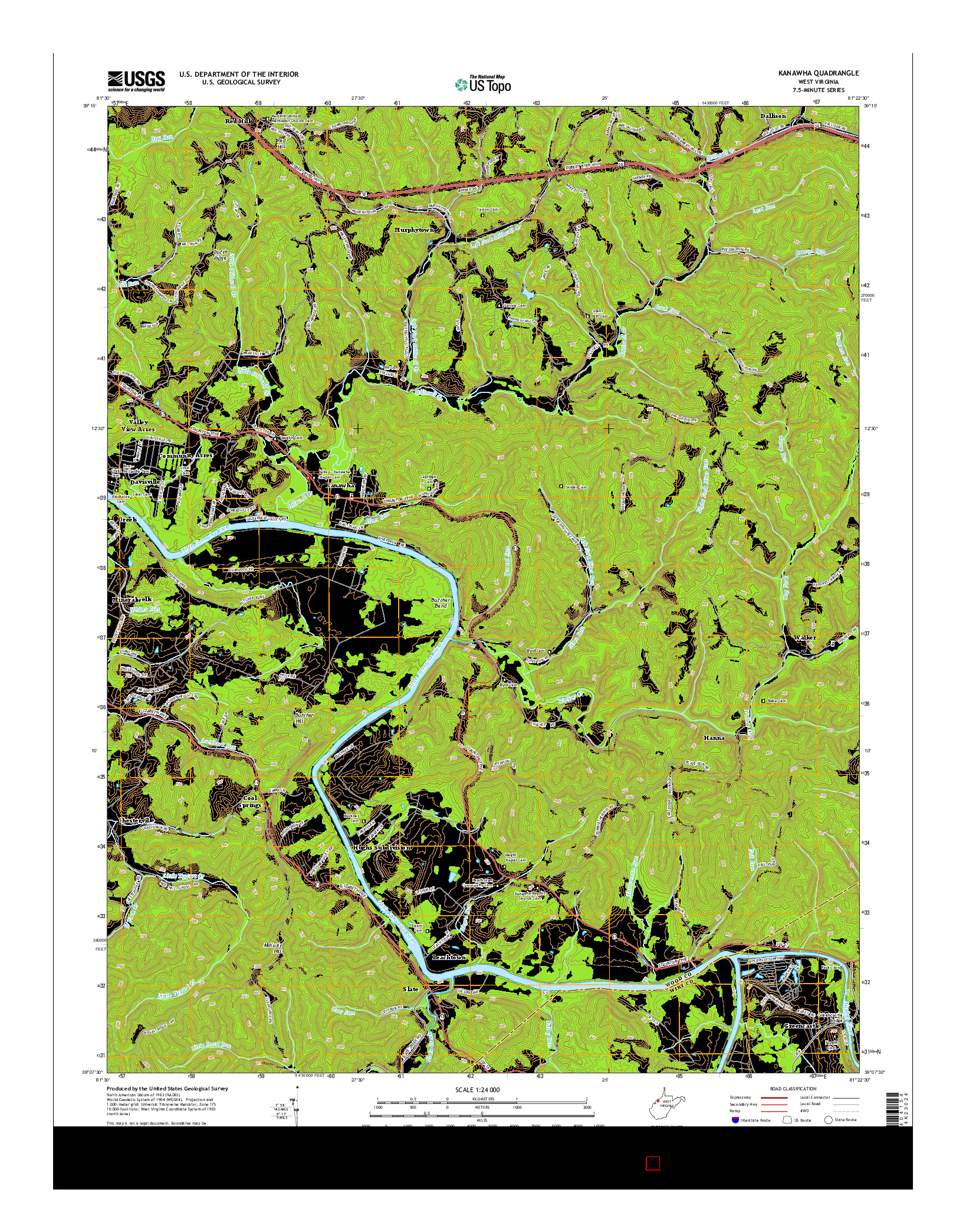 USGS US TOPO 7.5-MINUTE MAP FOR KANAWHA, WV 2014