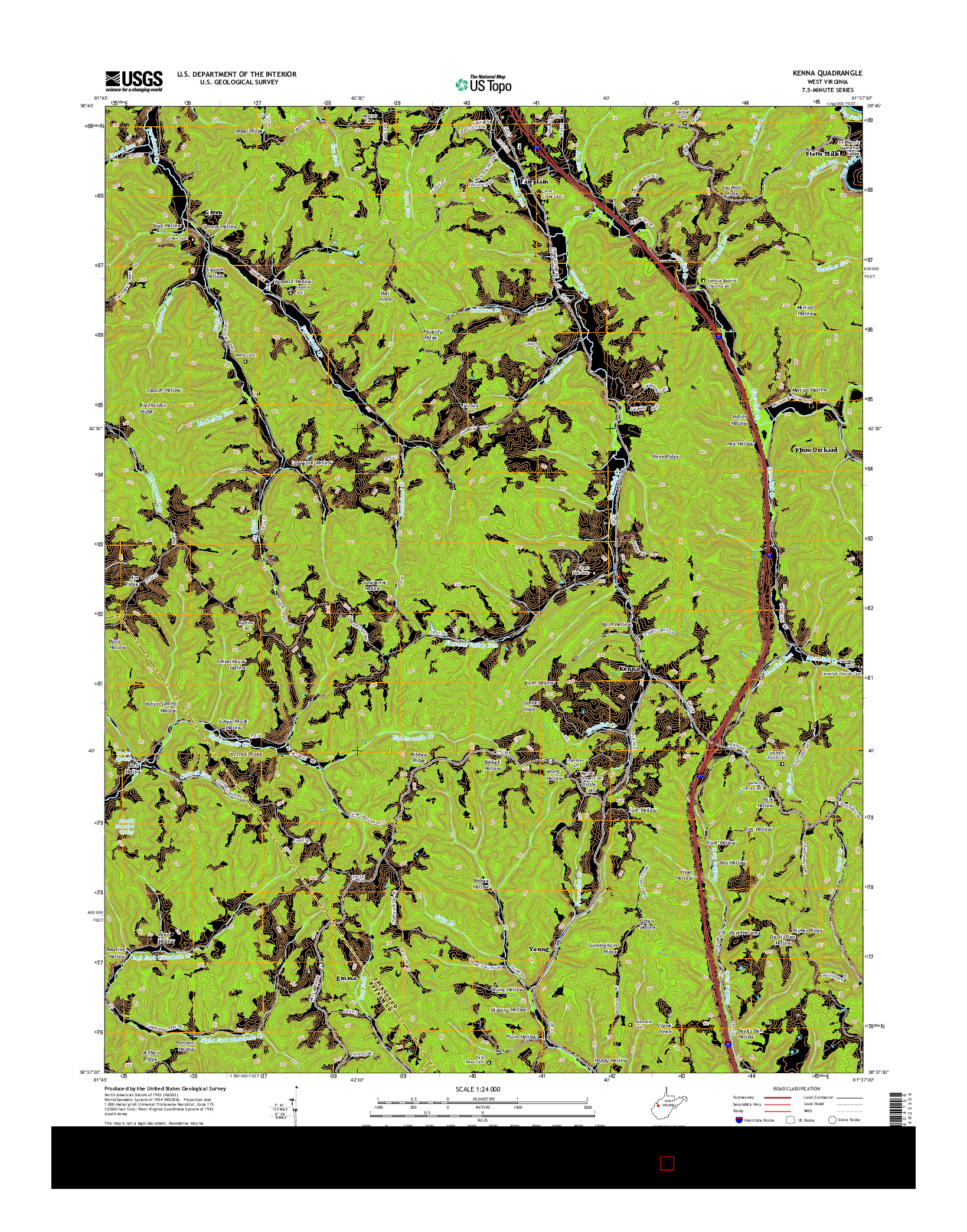 USGS US TOPO 7.5-MINUTE MAP FOR KENNA, WV 2014