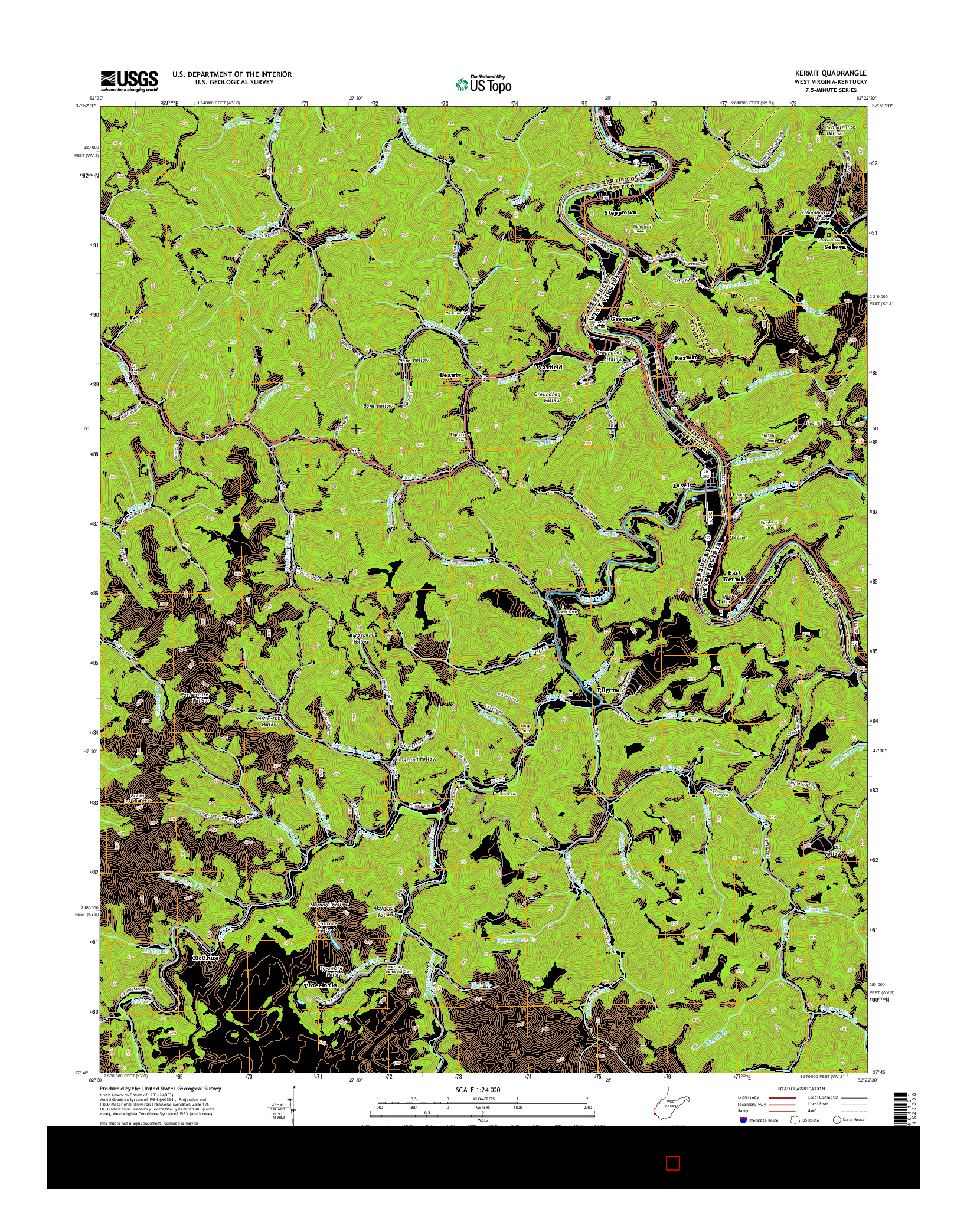 USGS US TOPO 7.5-MINUTE MAP FOR KERMIT, WV-KY 2014