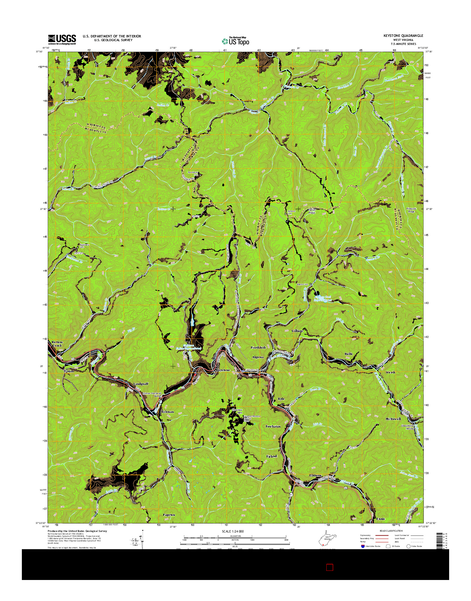 USGS US TOPO 7.5-MINUTE MAP FOR KEYSTONE, WV 2014