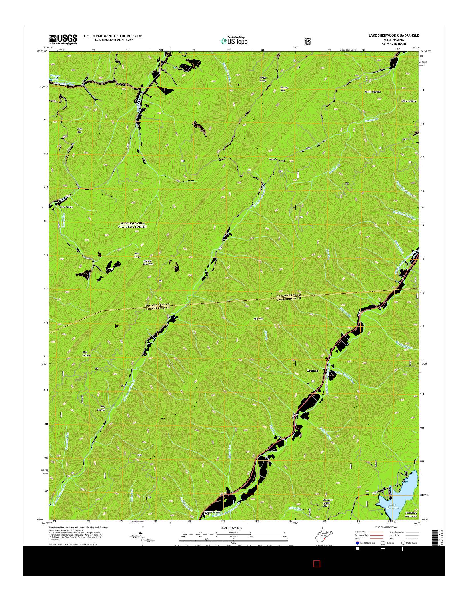 USGS US TOPO 7.5-MINUTE MAP FOR LAKE SHERWOOD, WV 2014