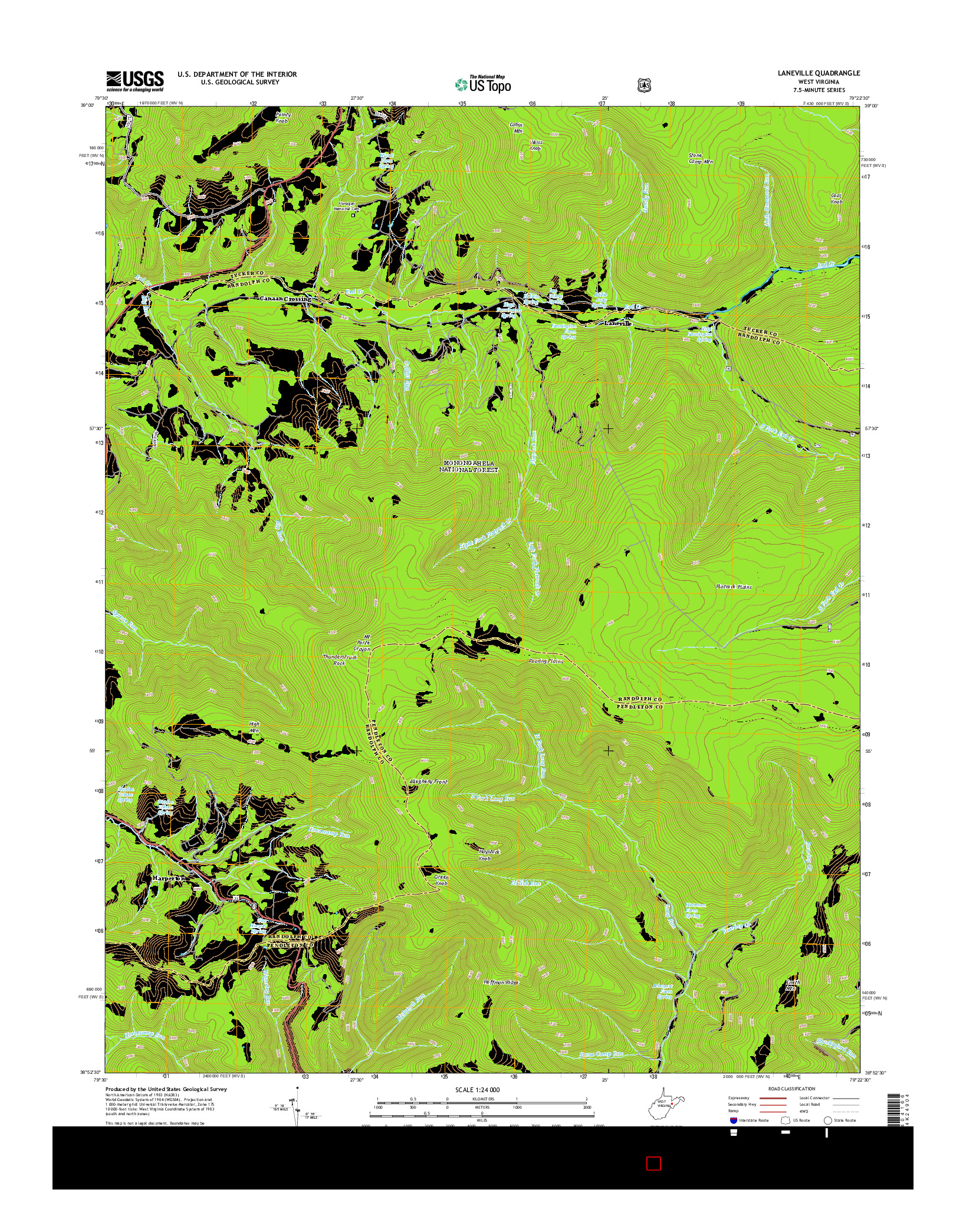 USGS US TOPO 7.5-MINUTE MAP FOR LANEVILLE, WV 2014