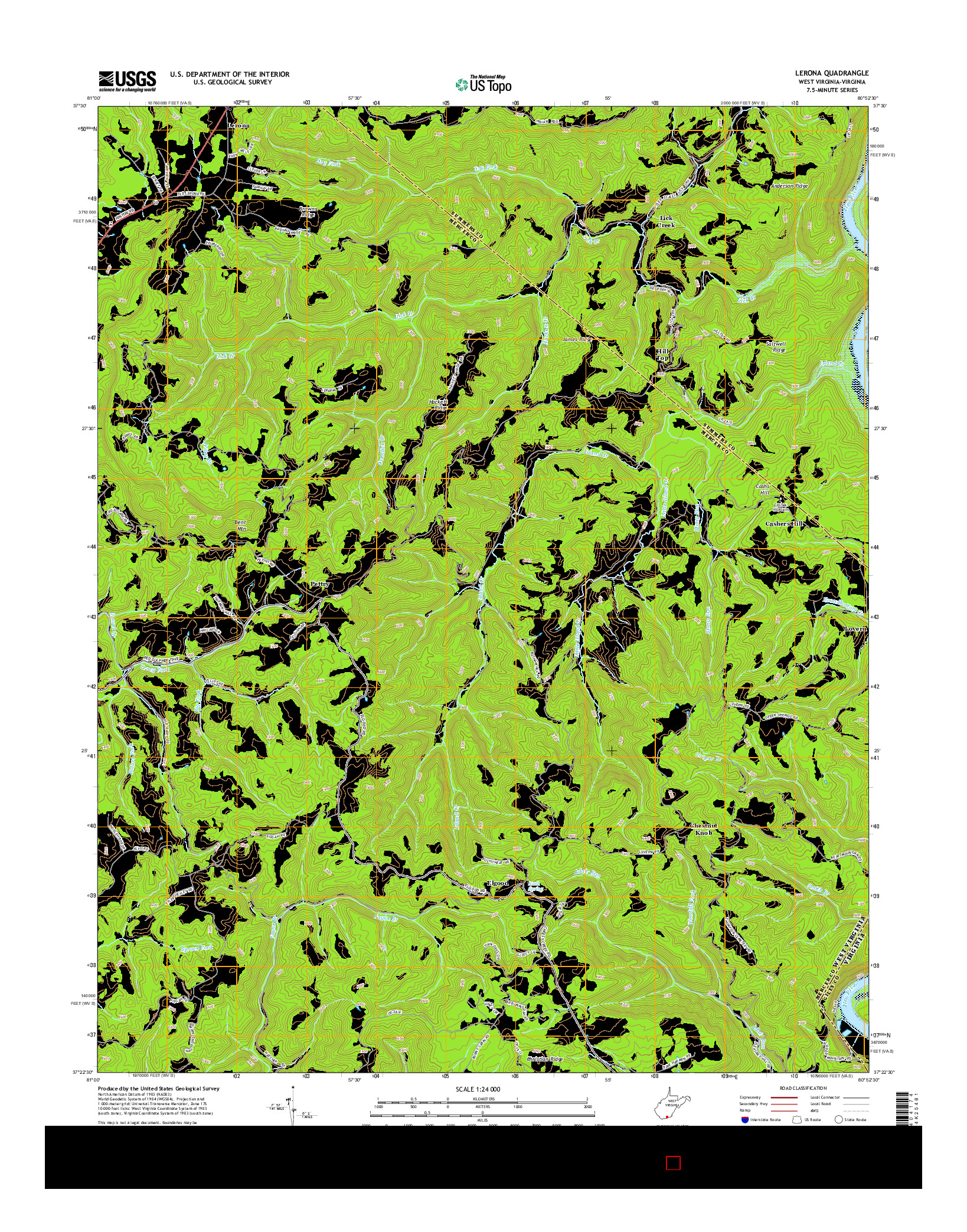 USGS US TOPO 7.5-MINUTE MAP FOR LERONA, WV-VA 2014