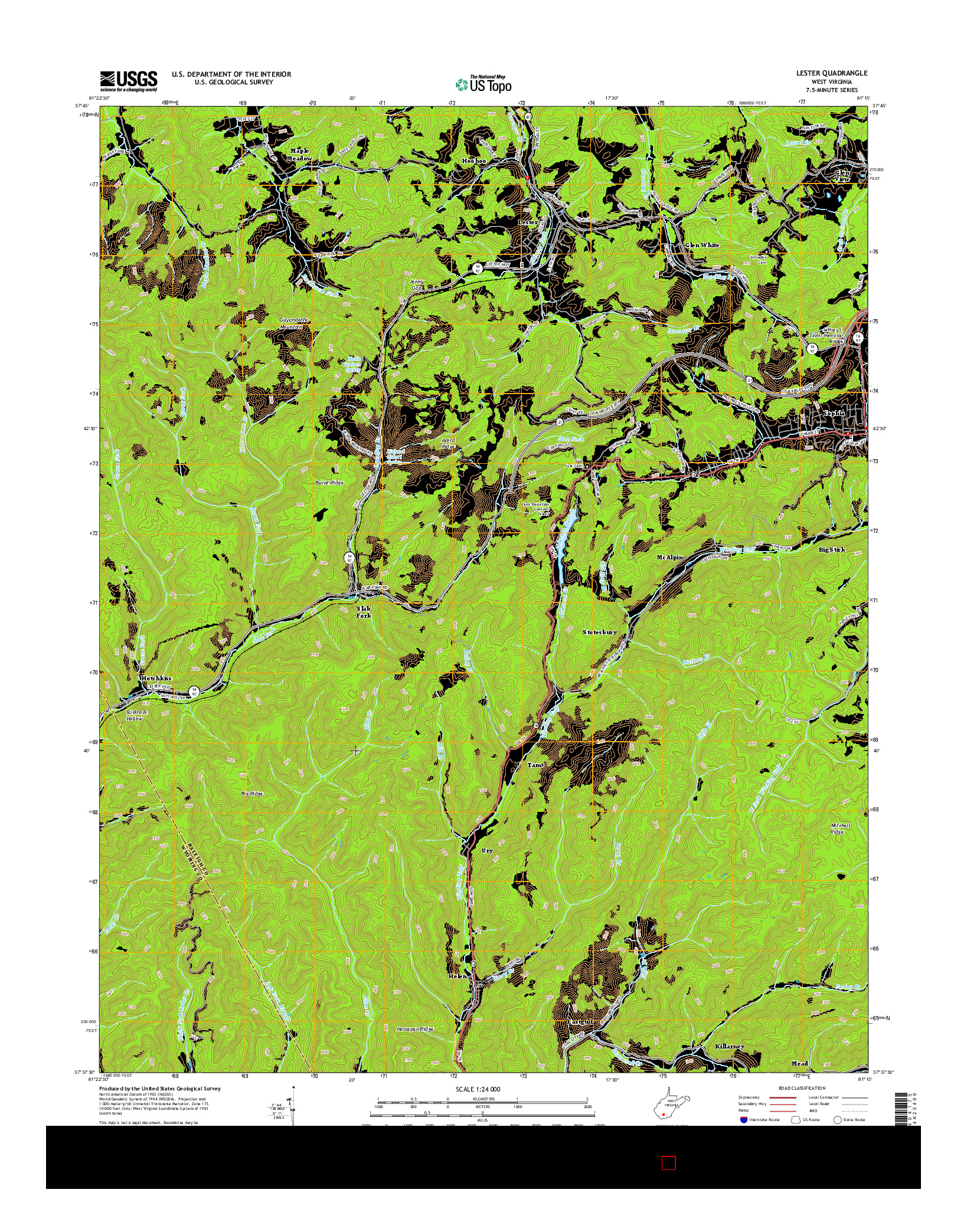 USGS US TOPO 7.5-MINUTE MAP FOR LESTER, WV 2014