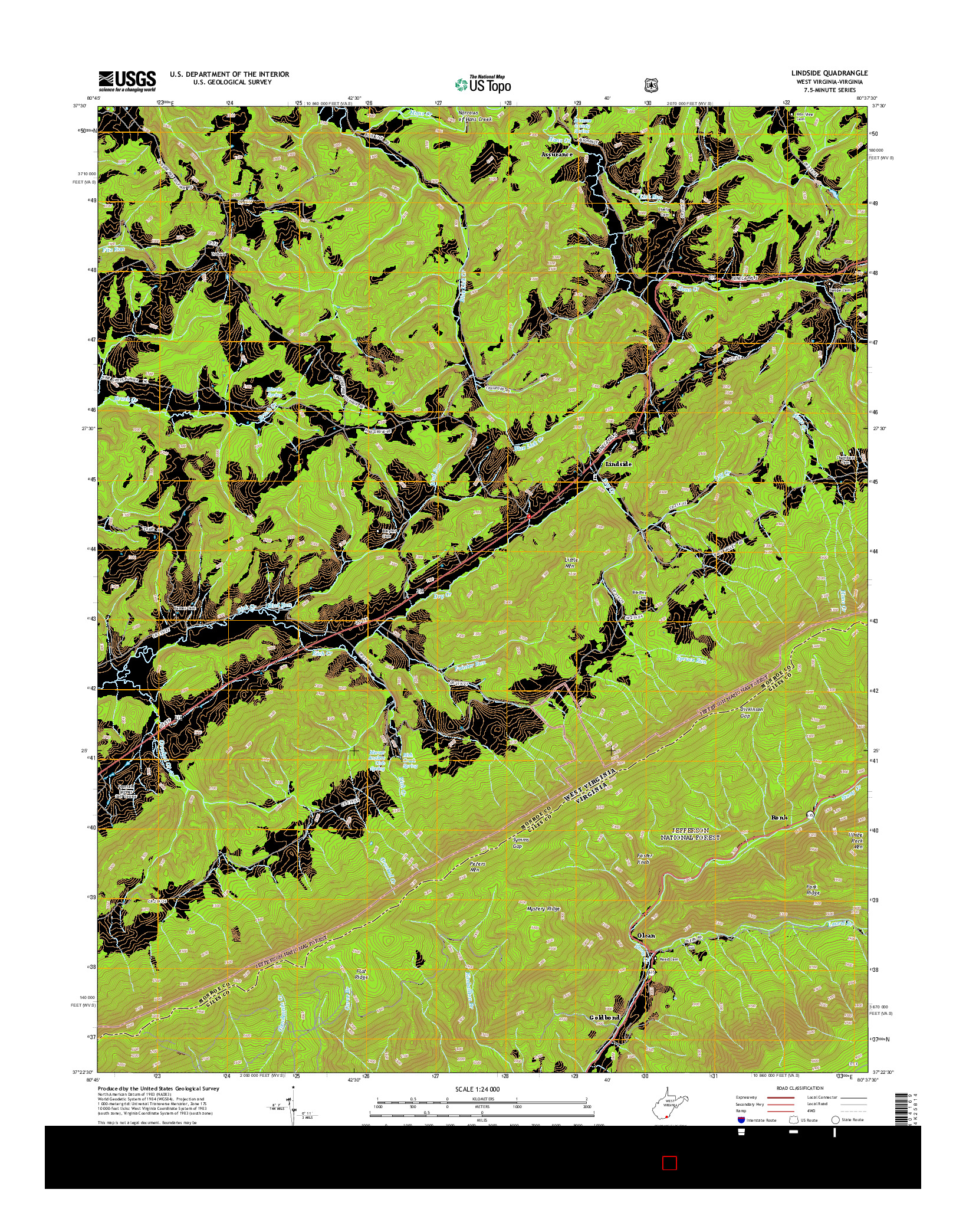 USGS US TOPO 7.5-MINUTE MAP FOR LINDSIDE, WV-VA 2014