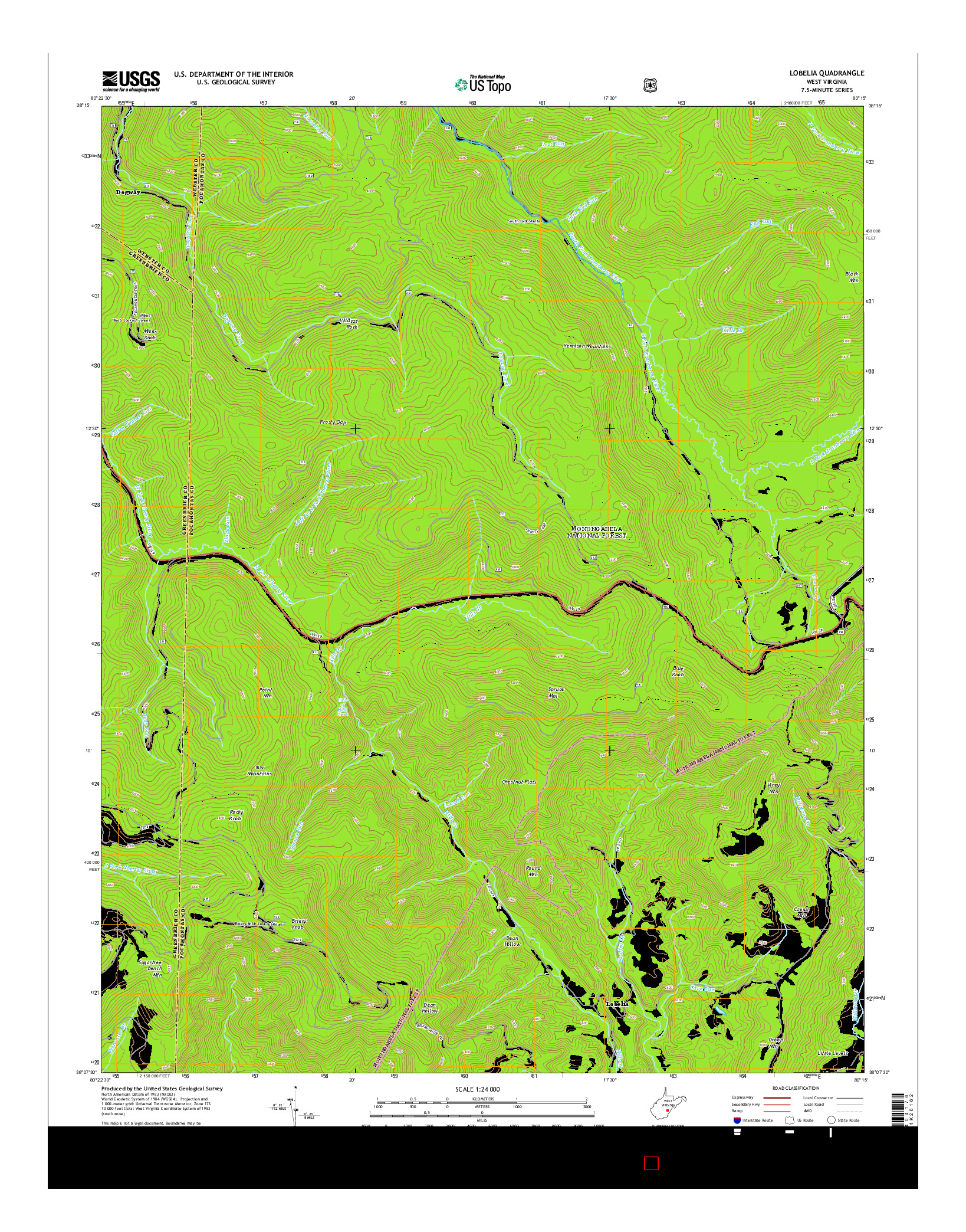 USGS US TOPO 7.5-MINUTE MAP FOR LOBELIA, WV 2014