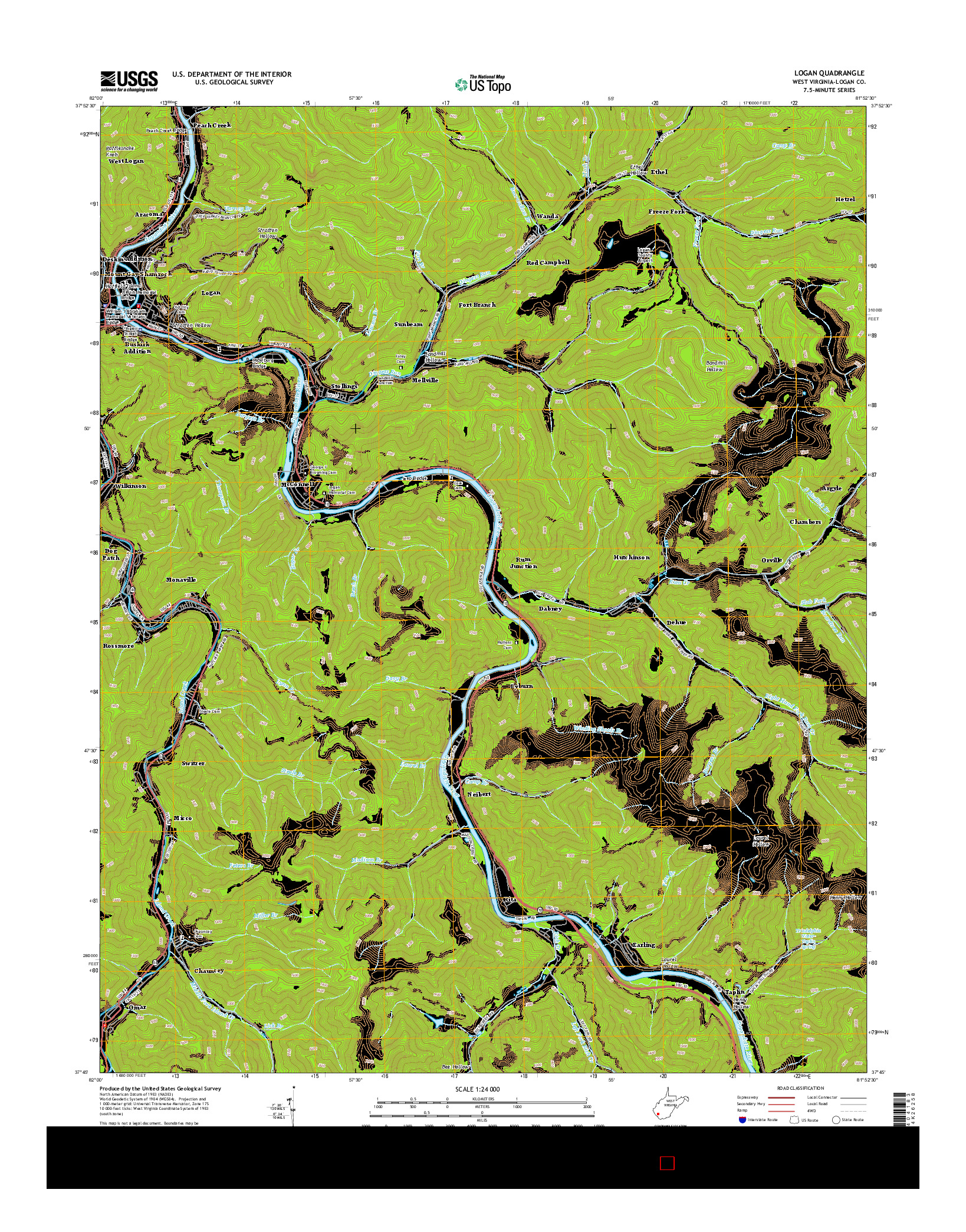 USGS US TOPO 7.5-MINUTE MAP FOR LOGAN, WV 2014