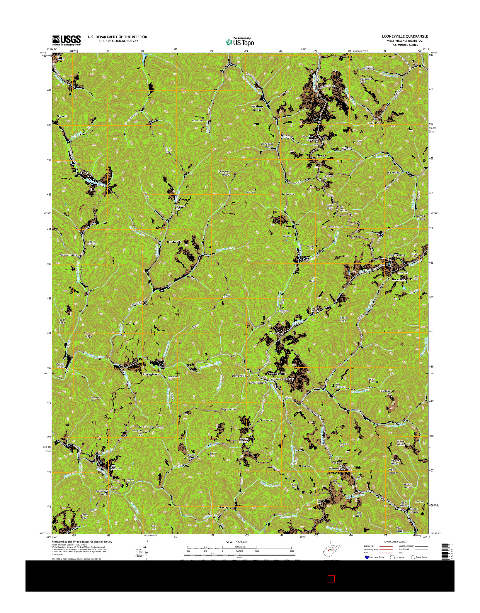 USGS US TOPO 7.5-MINUTE MAP FOR LOONEYVILLE, WV 2014