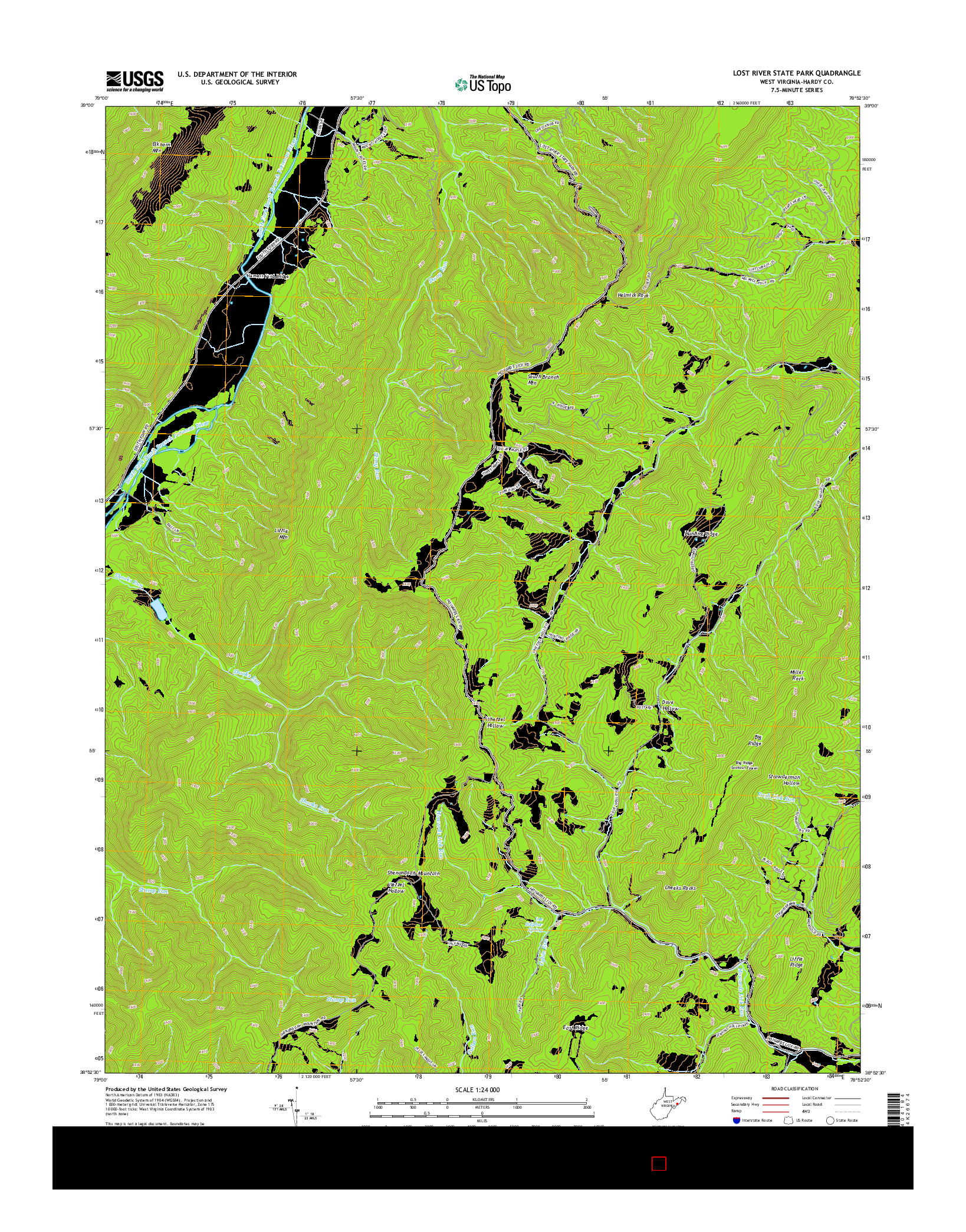 USGS US TOPO 7.5-MINUTE MAP FOR LOST RIVER STATE PARK, WV 2014