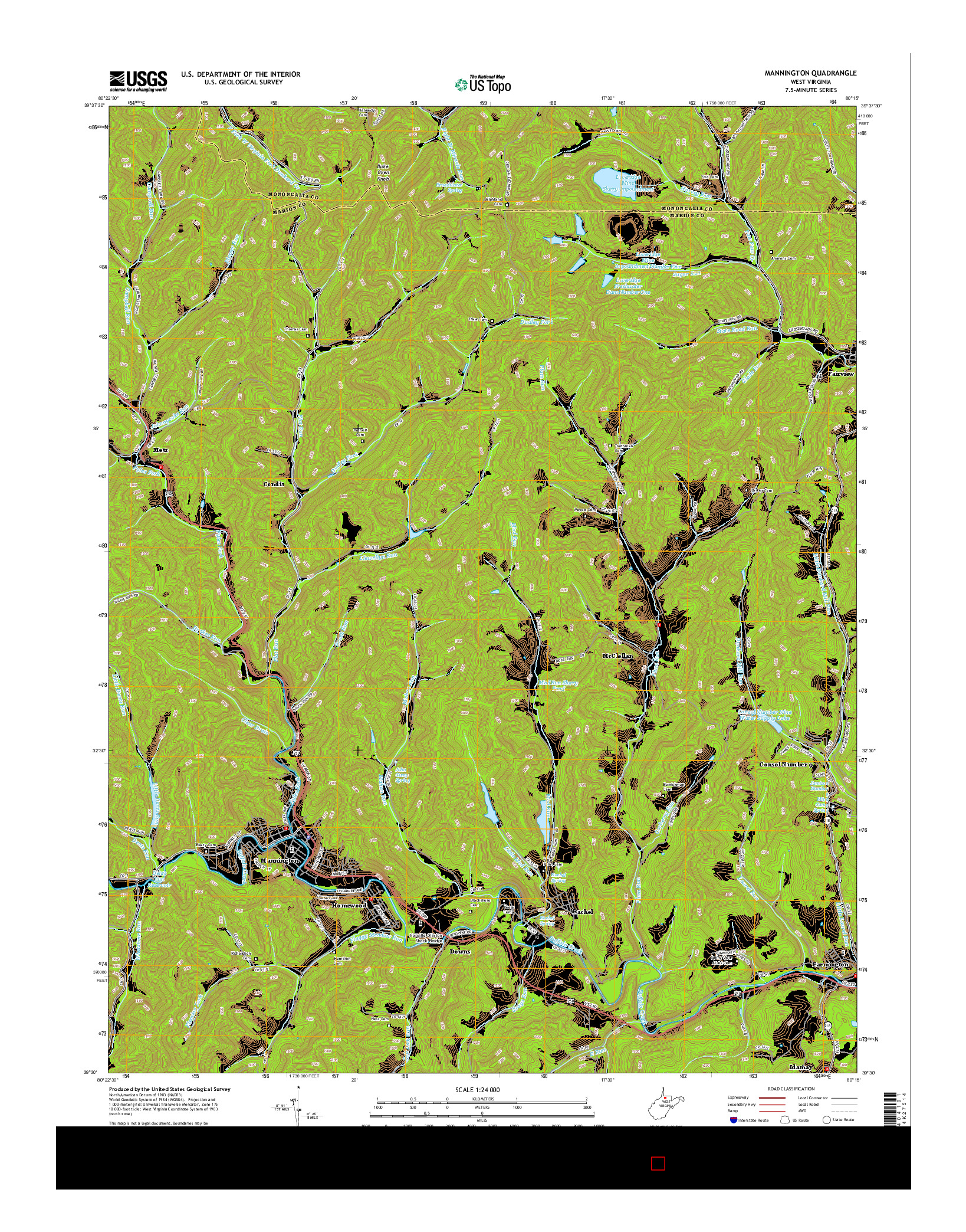 USGS US TOPO 7.5-MINUTE MAP FOR MANNINGTON, WV 2014