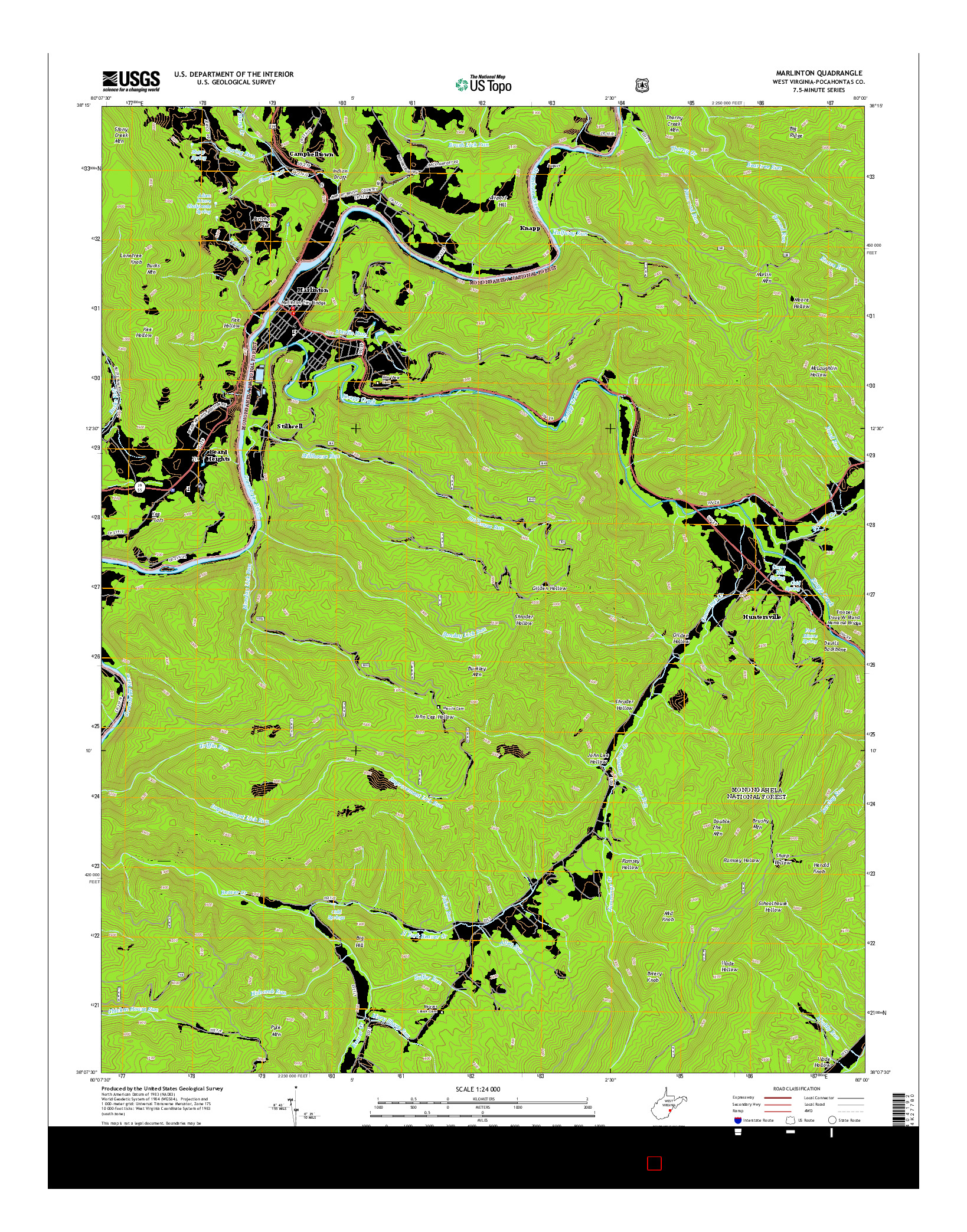 USGS US TOPO 7.5-MINUTE MAP FOR MARLINTON, WV 2014