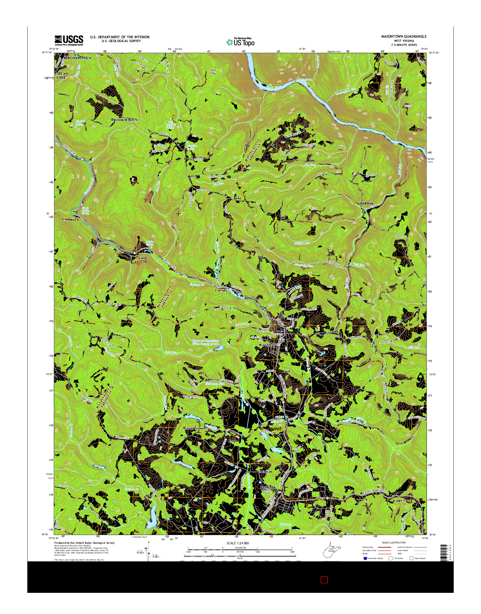 USGS US TOPO 7.5-MINUTE MAP FOR MASONTOWN, WV 2014