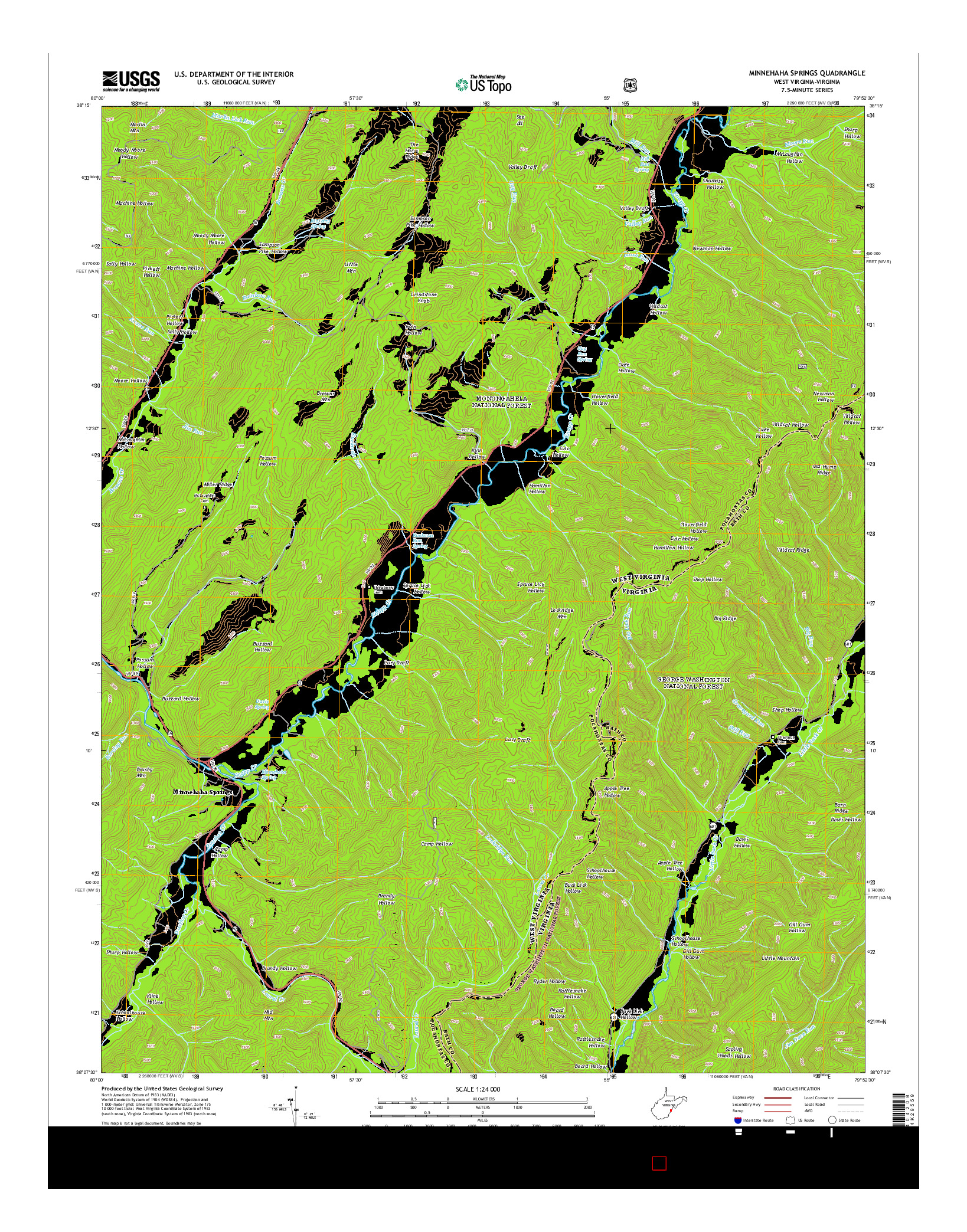 USGS US TOPO 7.5-MINUTE MAP FOR MINNEHAHA SPRINGS, WV-VA 2014