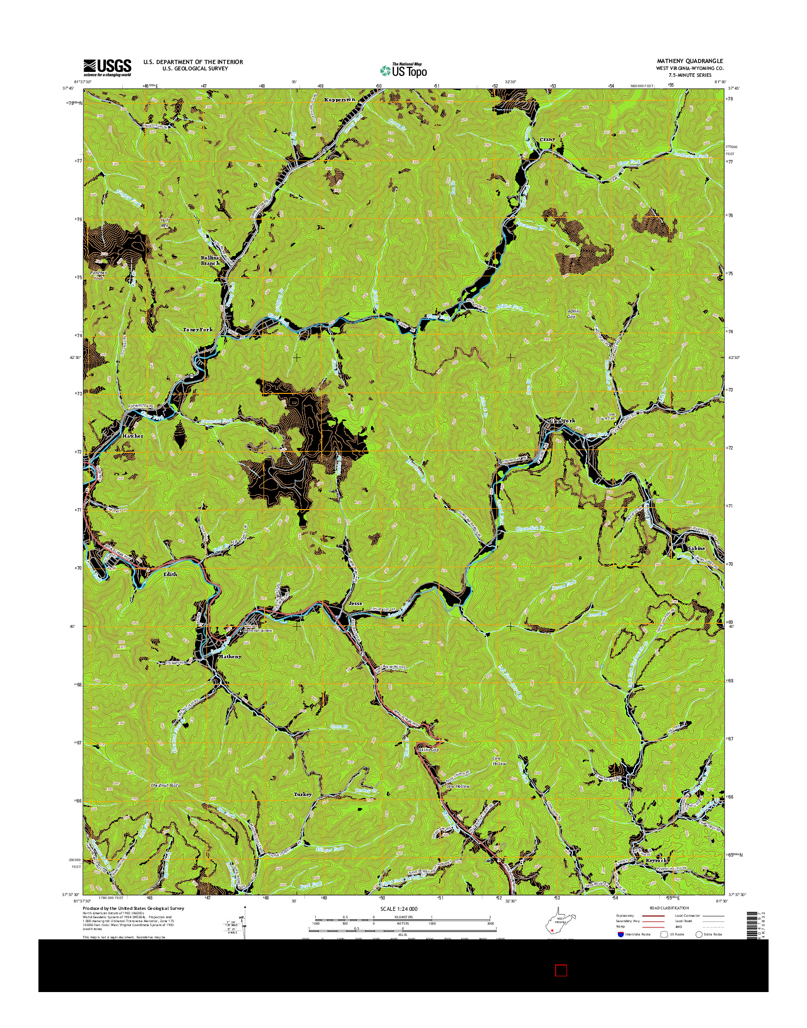 USGS US TOPO 7.5-MINUTE MAP FOR MATHENY, WV 2014