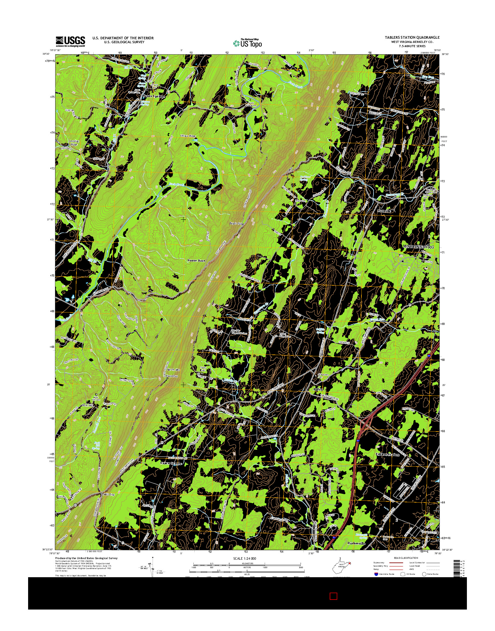 USGS US TOPO 7.5-MINUTE MAP FOR TABLERS STATION, WV 2014