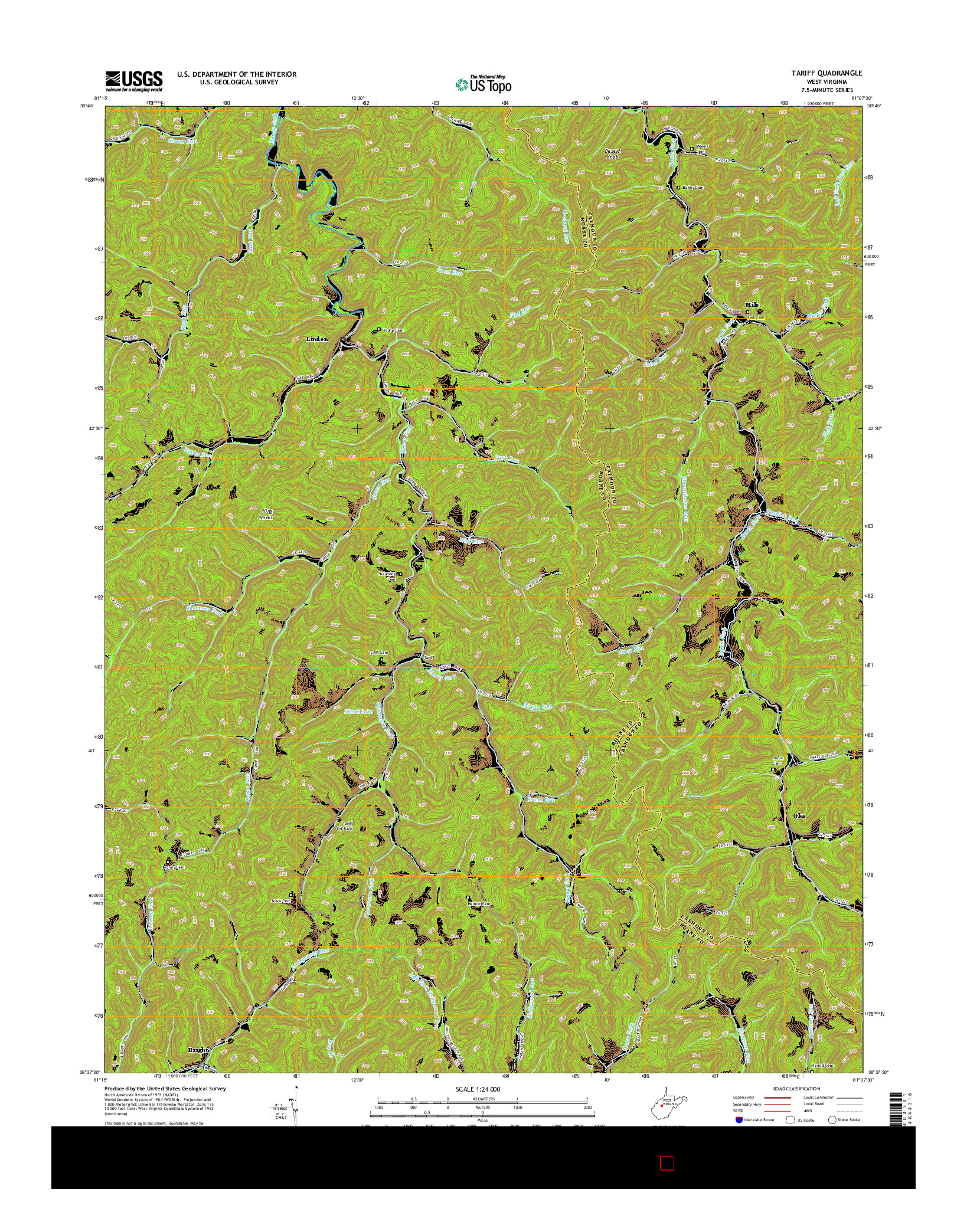 USGS US TOPO 7.5-MINUTE MAP FOR TARIFF, WV 2014