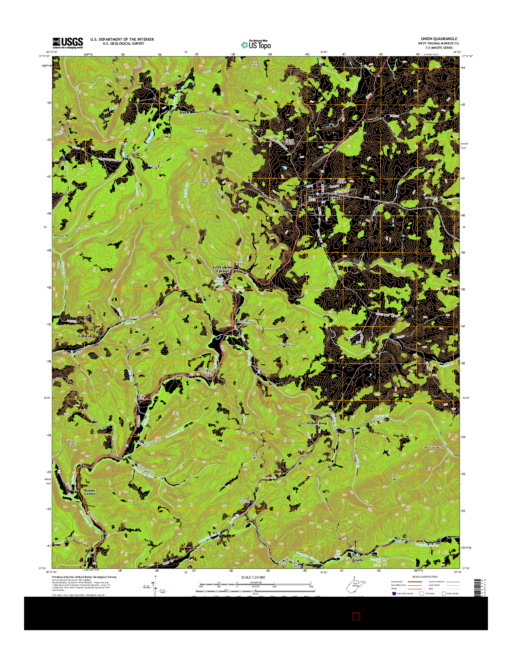 USGS US TOPO 7.5-MINUTE MAP FOR UNION, WV 2014