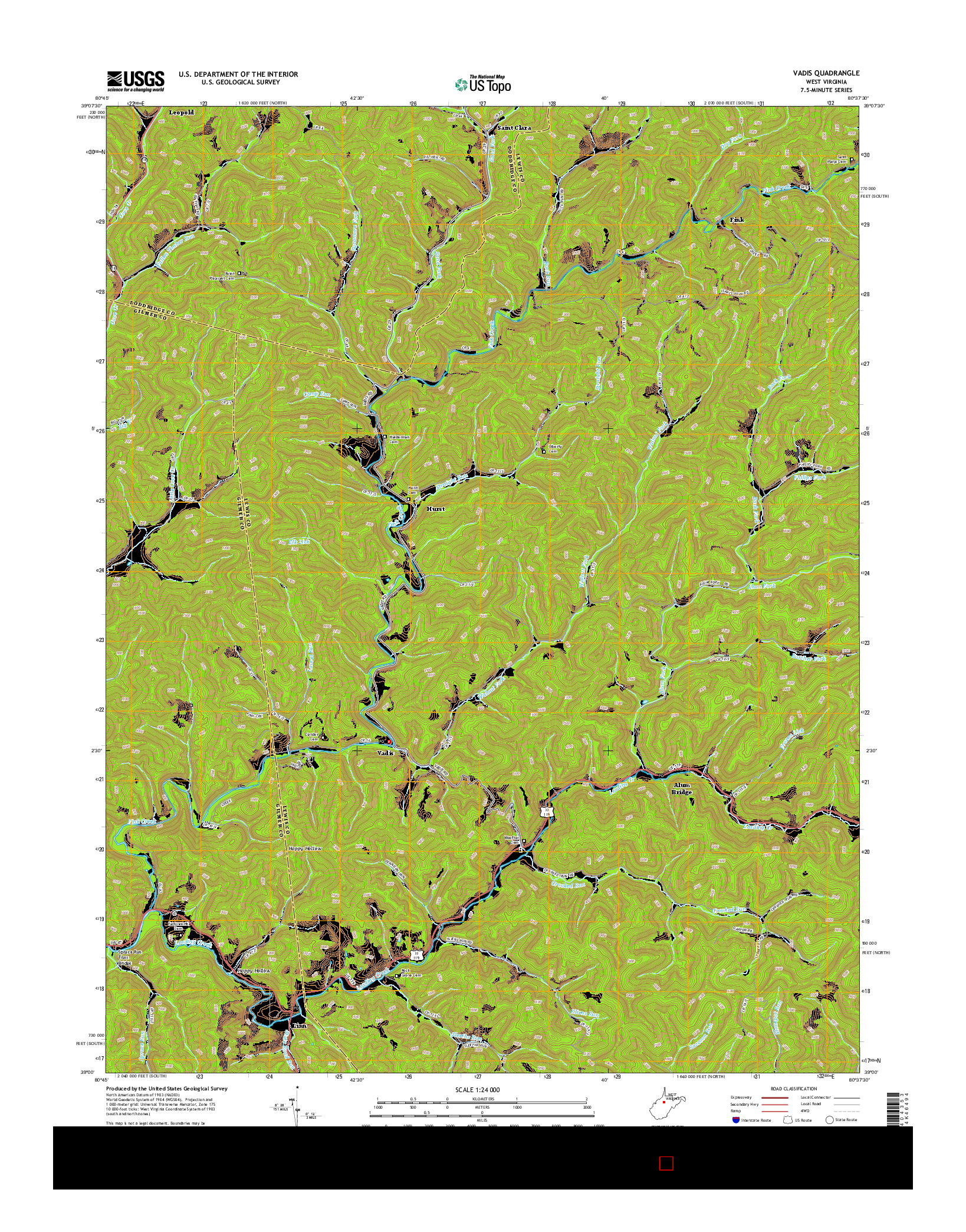 USGS US TOPO 7.5-MINUTE MAP FOR VADIS, WV 2014
