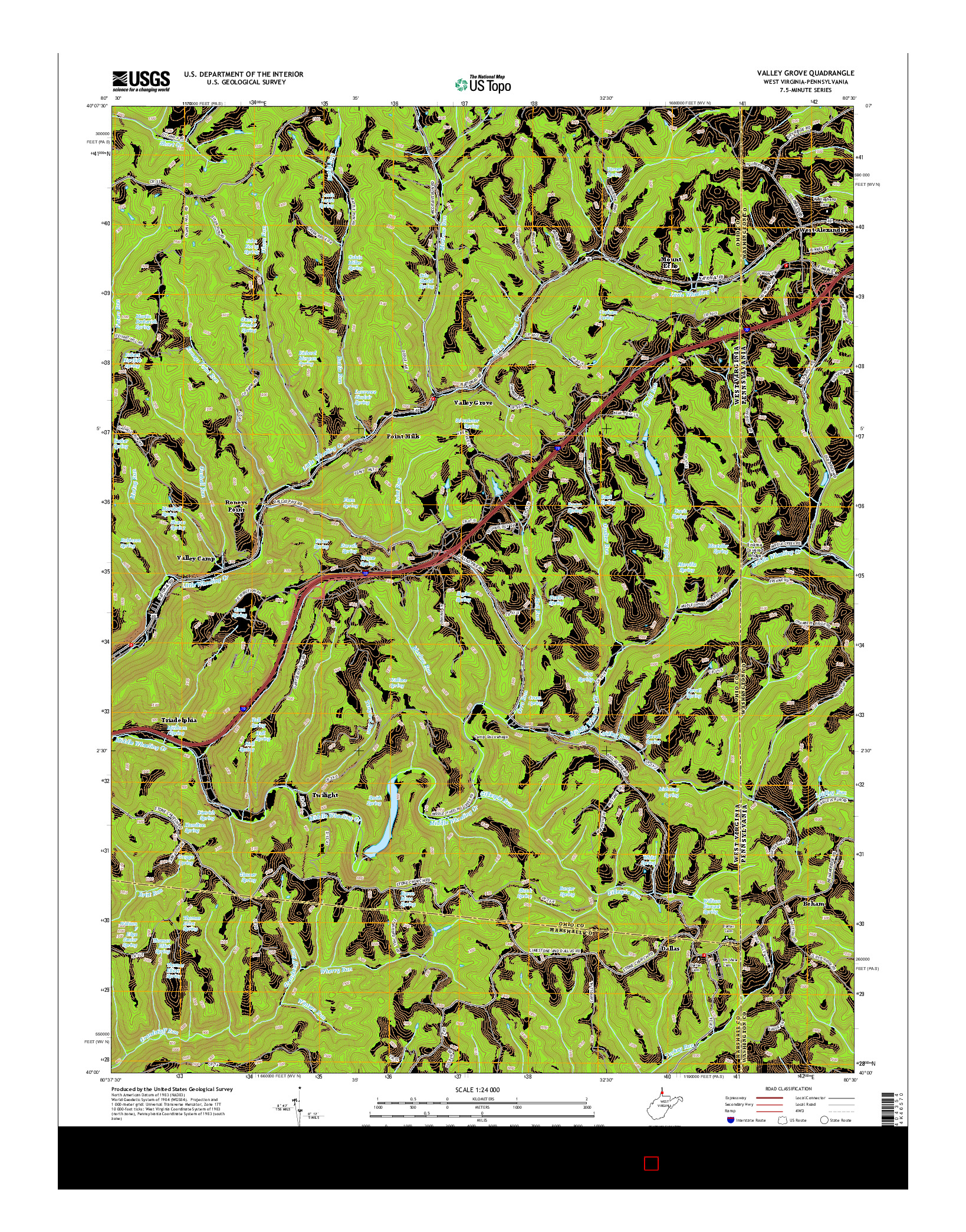 USGS US TOPO 7.5-MINUTE MAP FOR VALLEY GROVE, WV-PA 2014