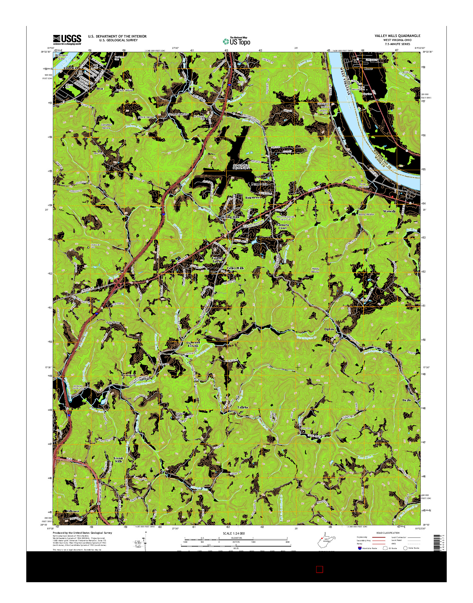 USGS US TOPO 7.5-MINUTE MAP FOR VALLEY MILLS, WV-OH 2014