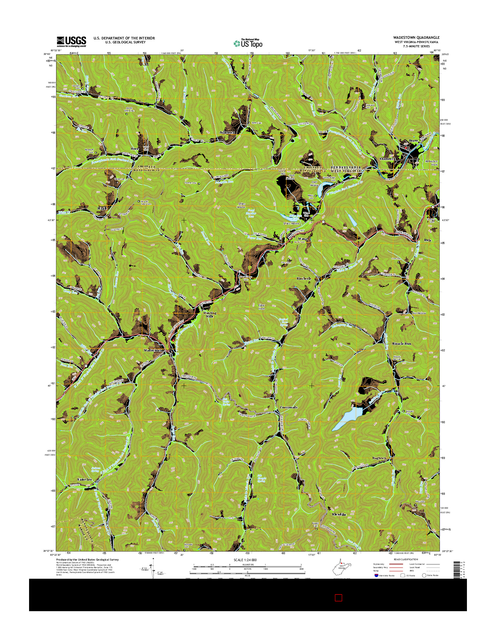 USGS US TOPO 7.5-MINUTE MAP FOR WADESTOWN, WV-PA 2014