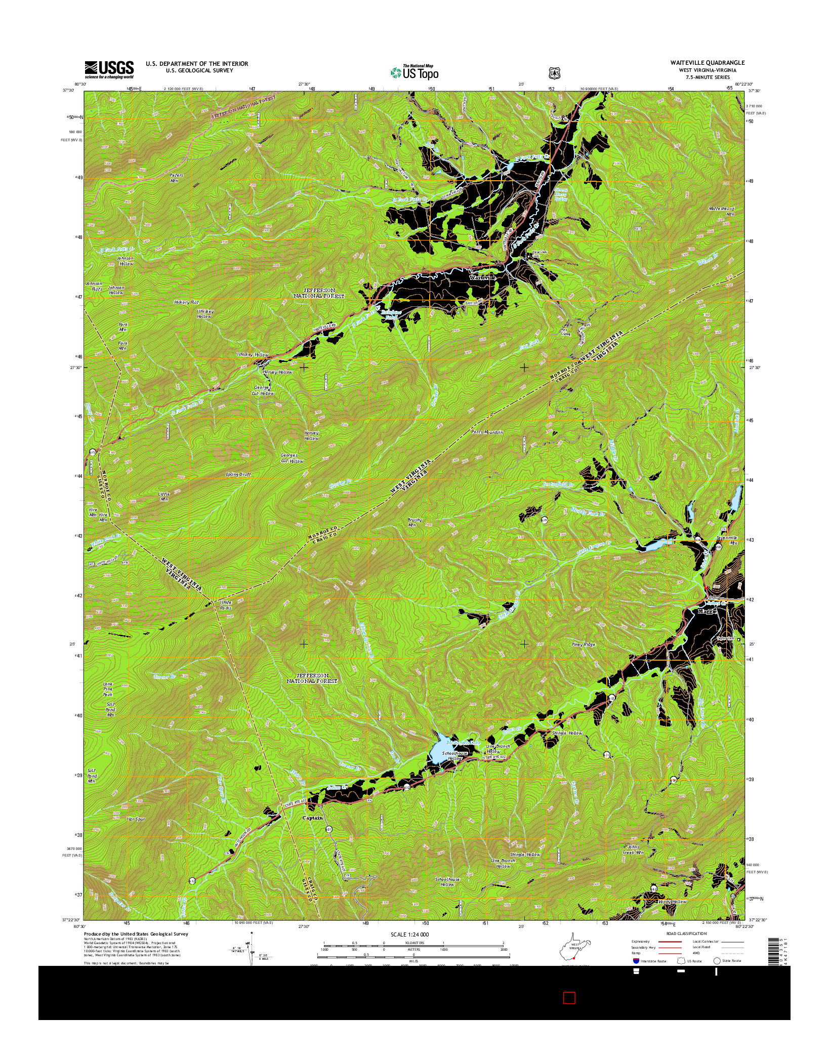 USGS US TOPO 7.5-MINUTE MAP FOR WAITEVILLE, WV-VA 2014