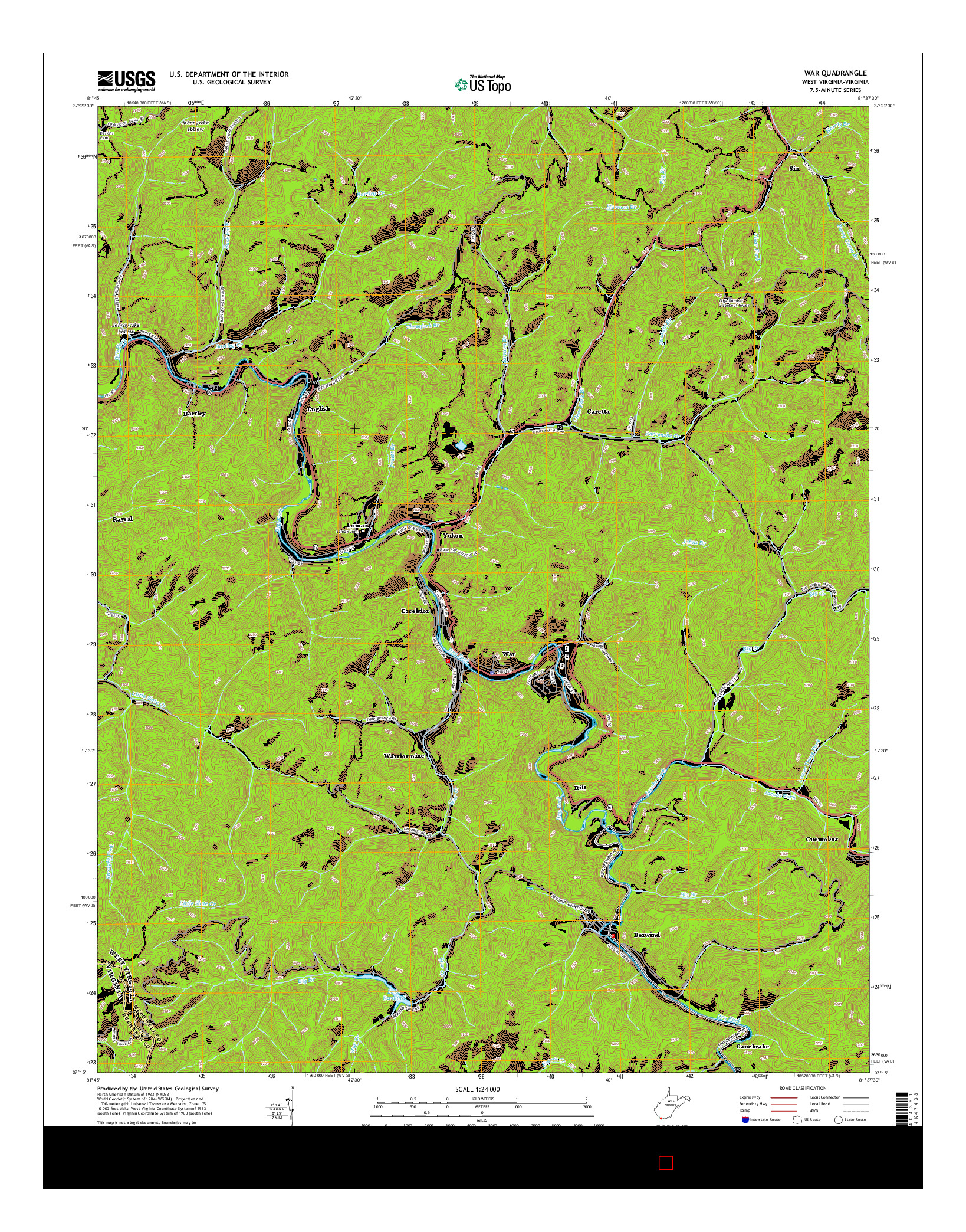 USGS US TOPO 7.5-MINUTE MAP FOR WAR, WV-VA 2014