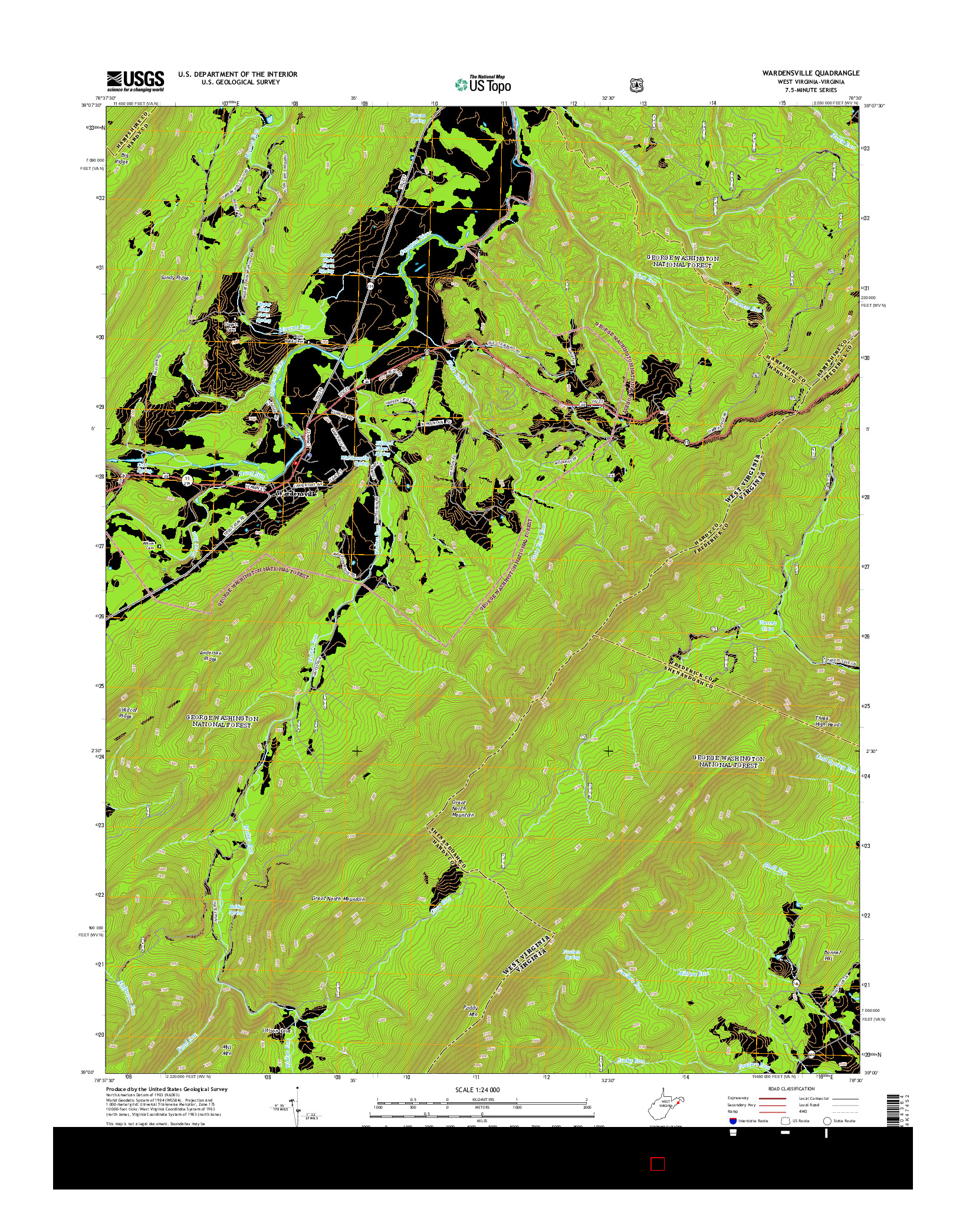 USGS US TOPO 7.5-MINUTE MAP FOR WARDENSVILLE, WV-VA 2014