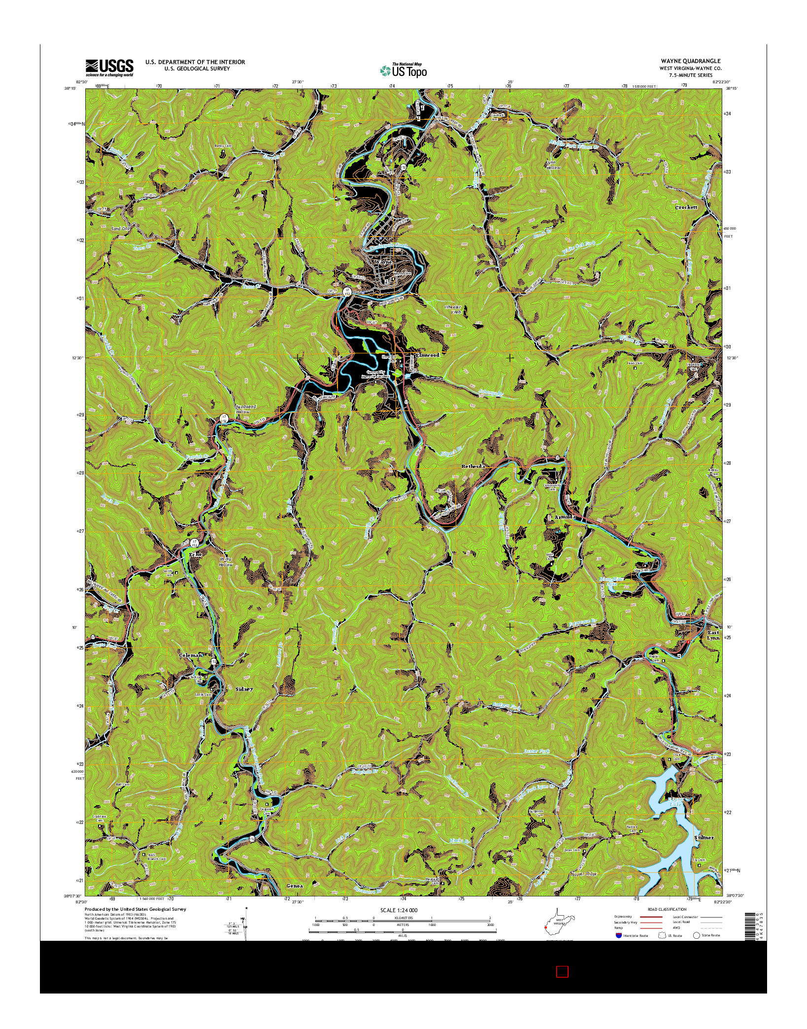 USGS US TOPO 7.5-MINUTE MAP FOR WAYNE, WV 2014