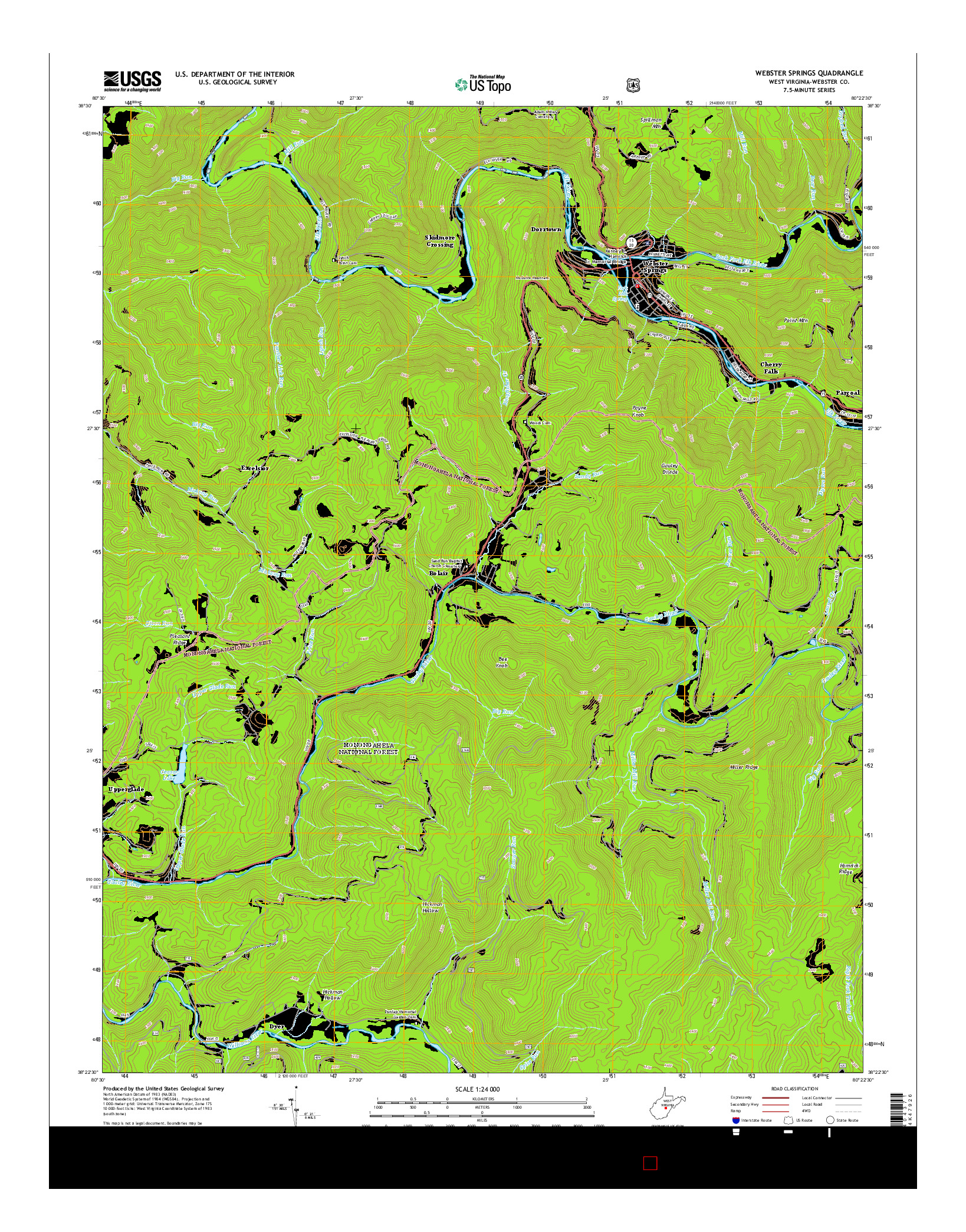 USGS US TOPO 7.5-MINUTE MAP FOR WEBSTER SPRINGS, WV 2014