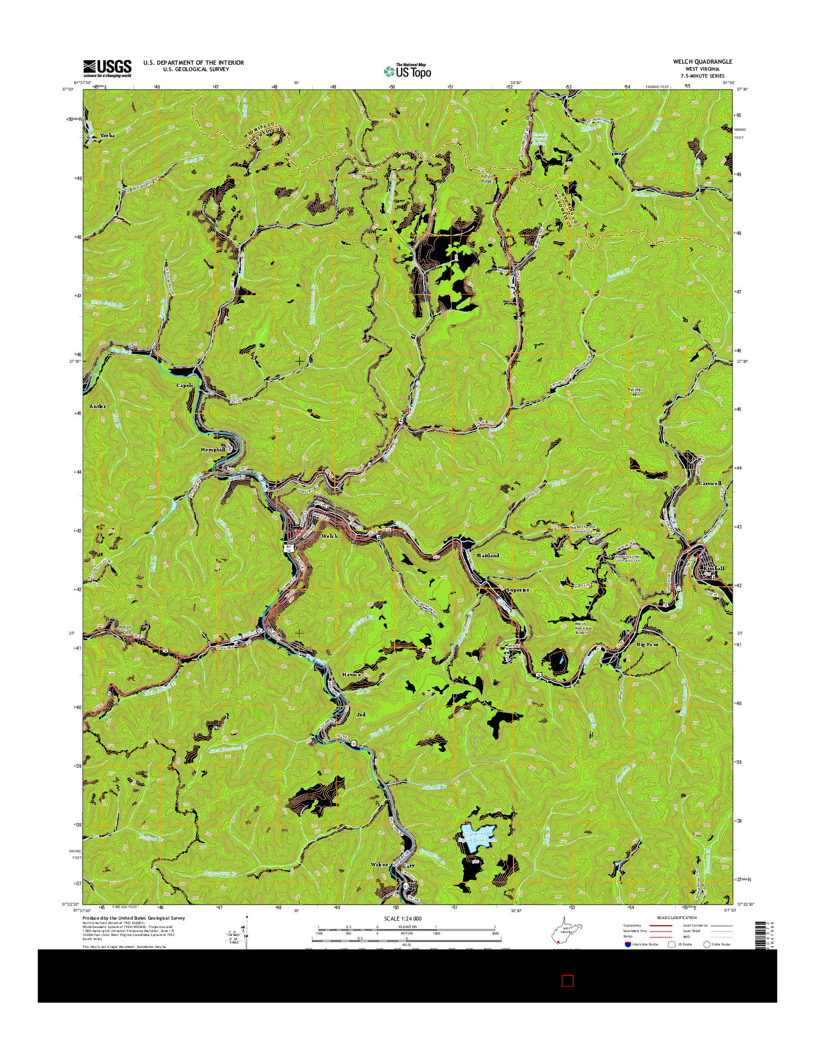 USGS US TOPO 7.5-MINUTE MAP FOR WELCH, WV 2014
