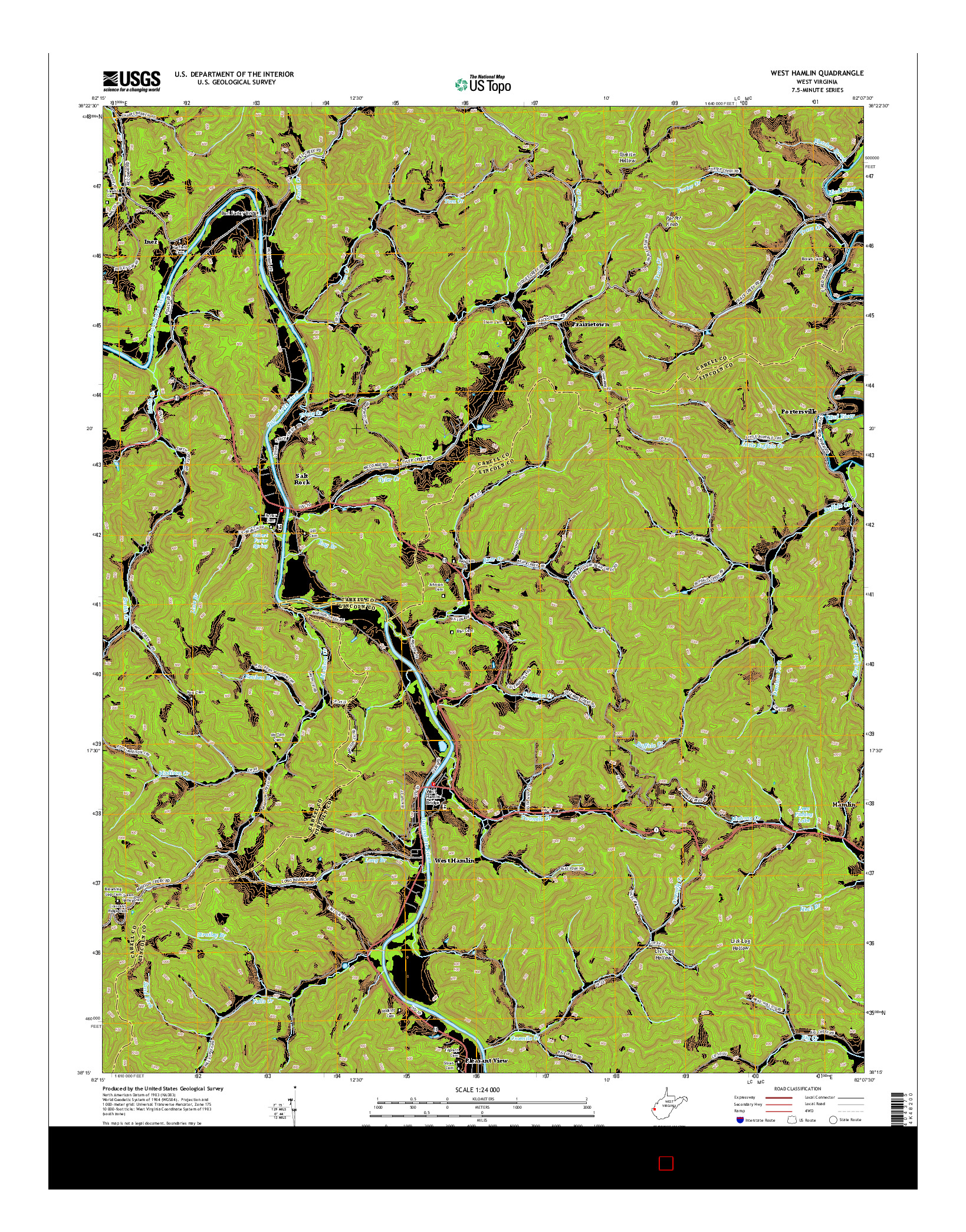 USGS US TOPO 7.5-MINUTE MAP FOR WEST HAMLIN, WV 2014
