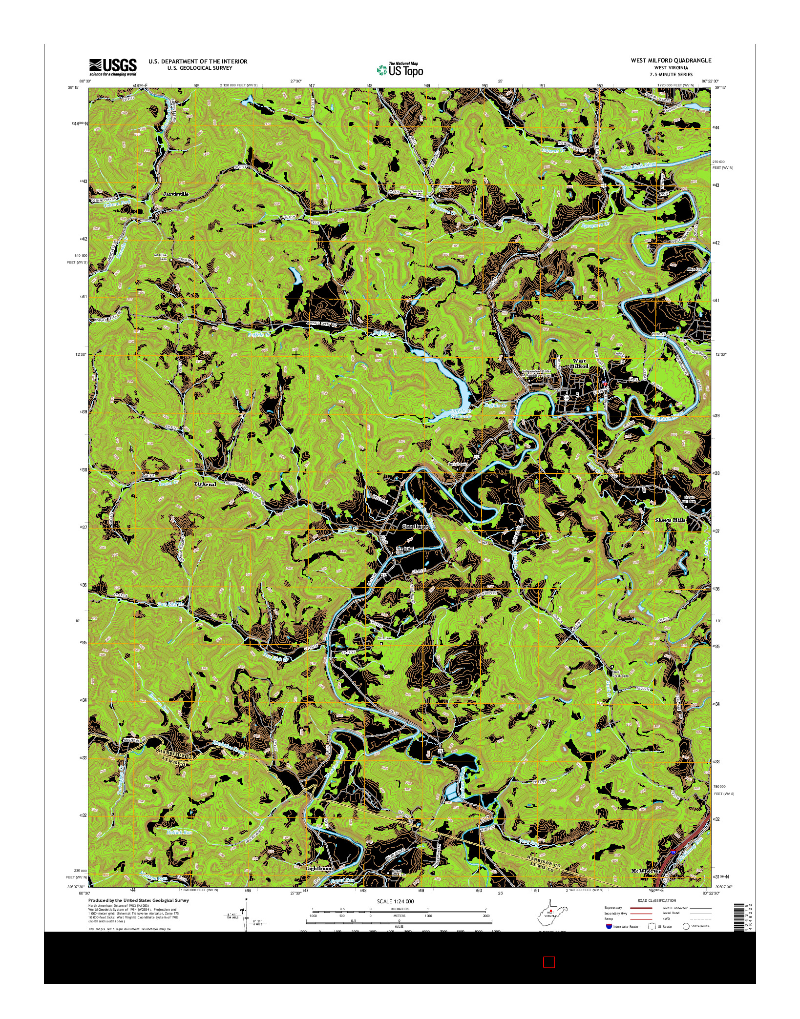 USGS US TOPO 7.5-MINUTE MAP FOR WEST MILFORD, WV 2014