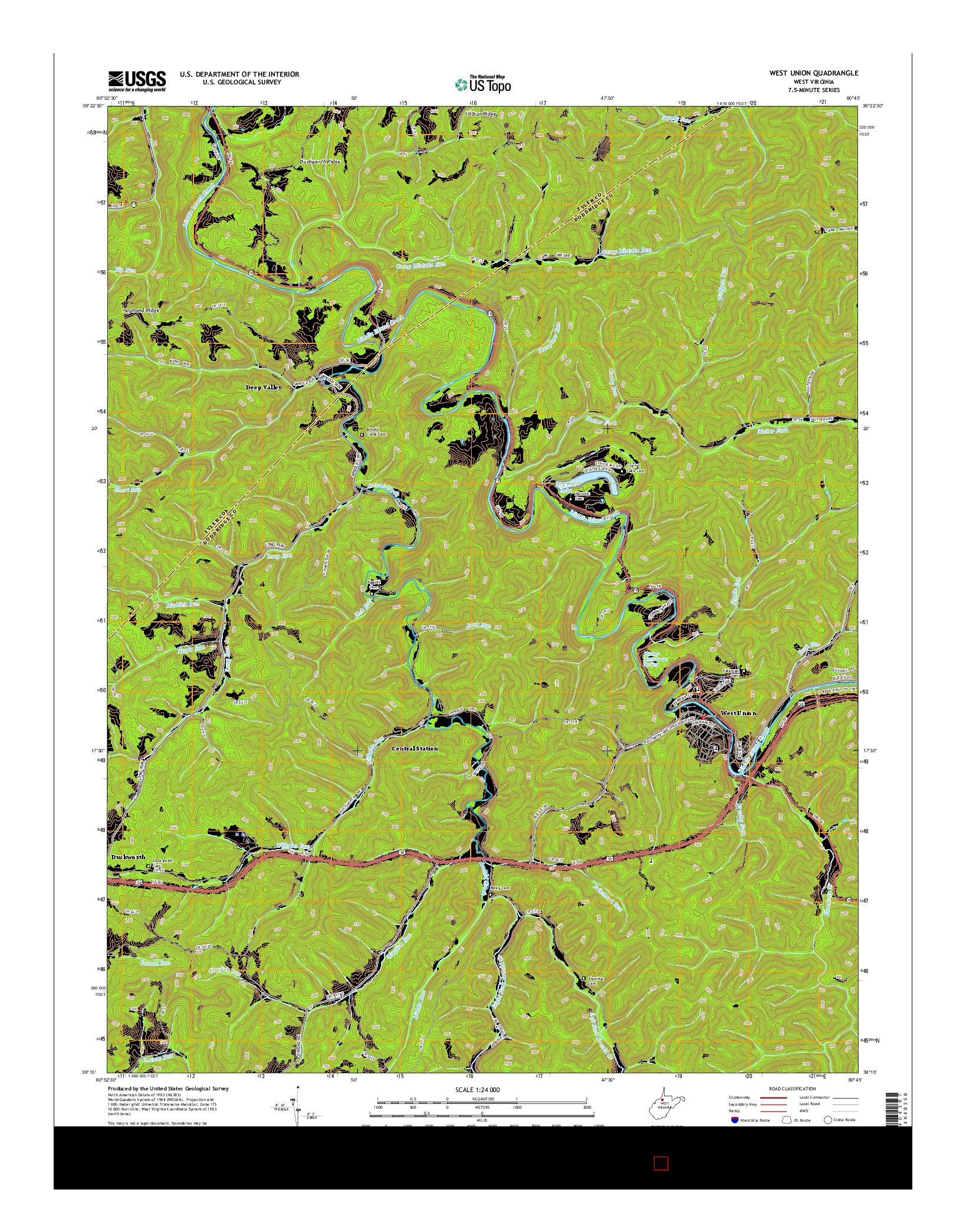 USGS US TOPO 7.5-MINUTE MAP FOR WEST UNION, WV 2014