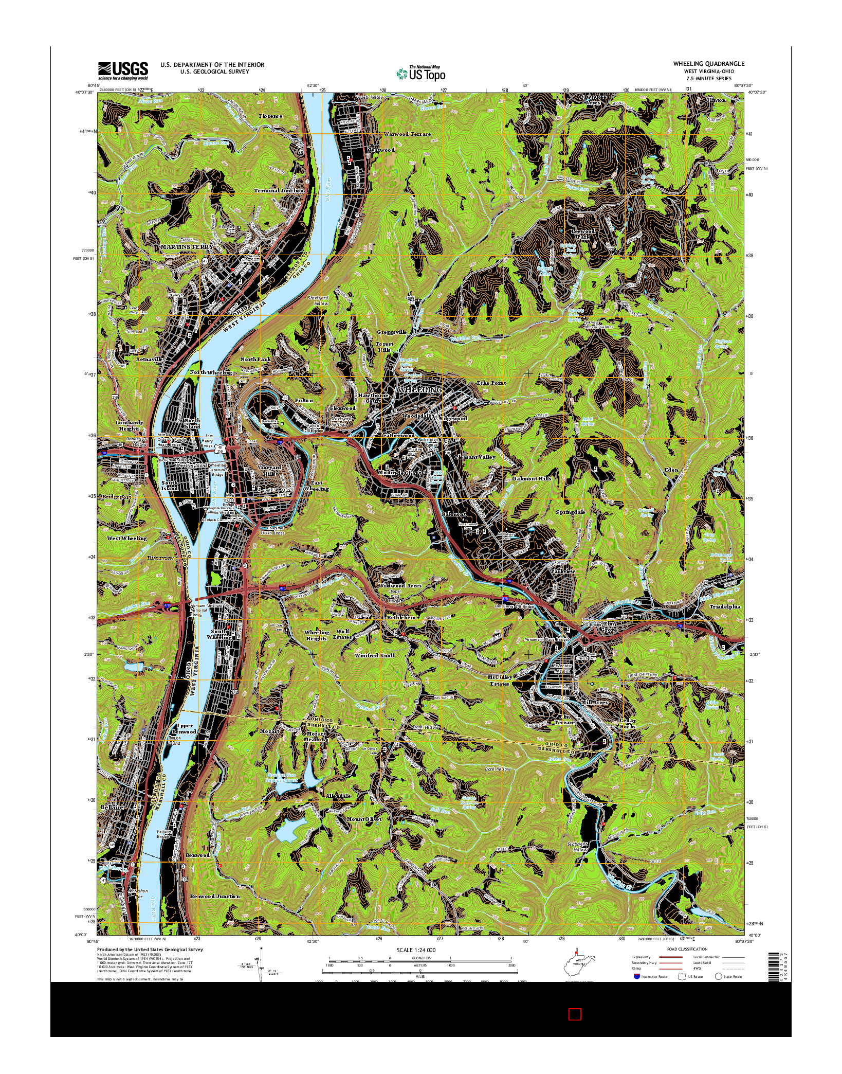USGS US TOPO 7.5-MINUTE MAP FOR WHEELING, WV-OH 2014